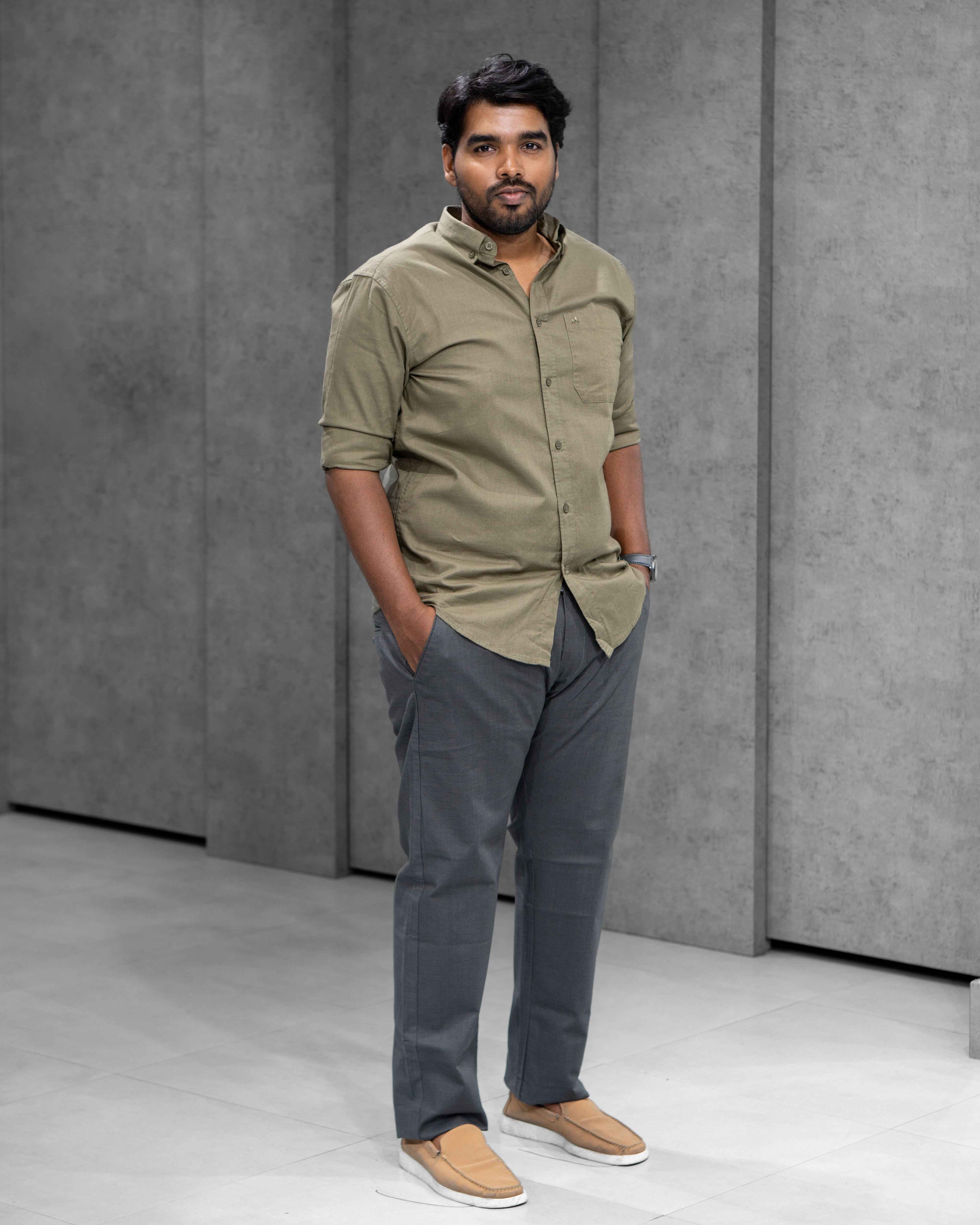 Menly Khaki Olive Cotton Linen Shirt