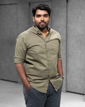 Menly Khaki Olive Cotton Linen Shirt