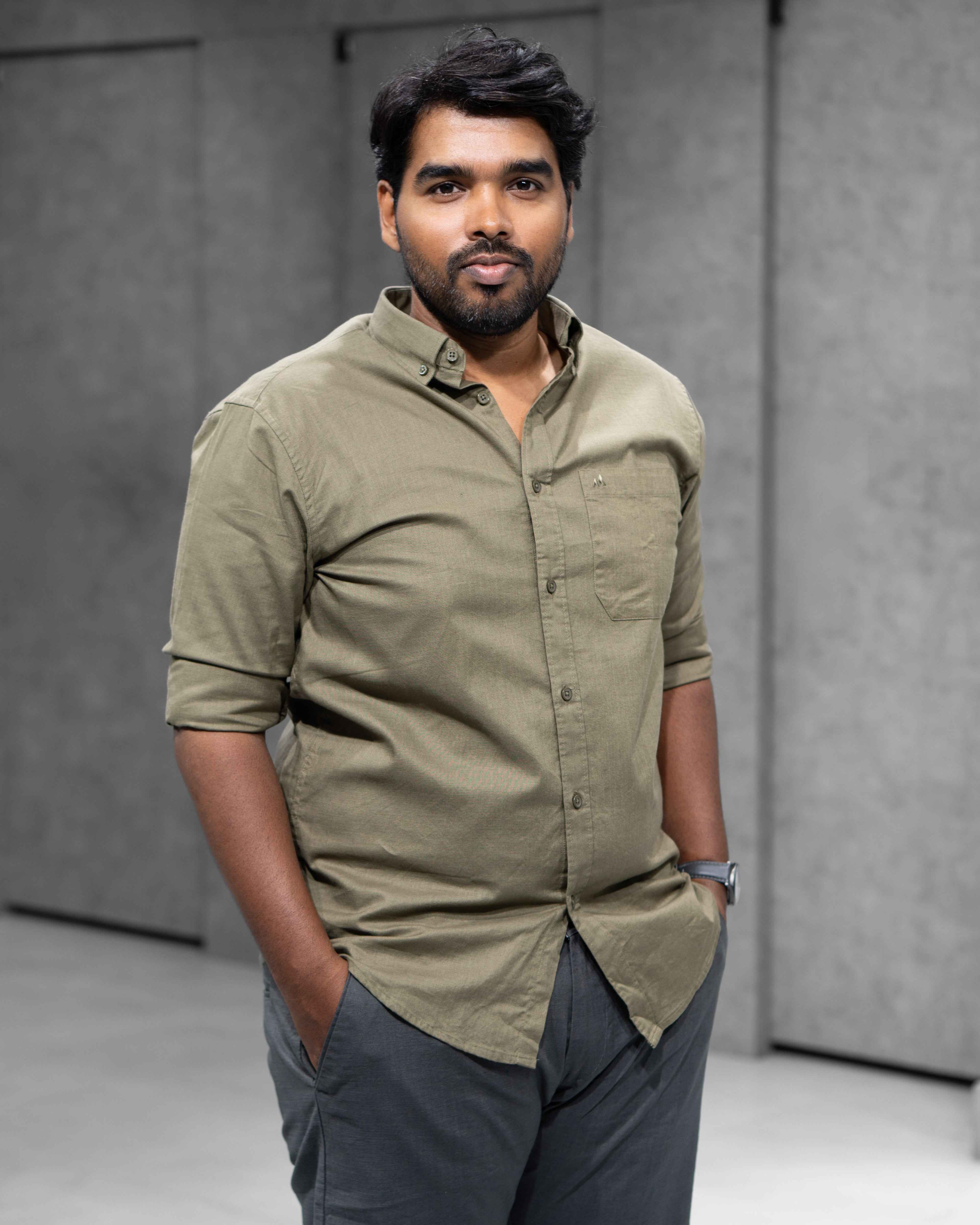 Menly Khaki Olive Cotton Linen Shirt