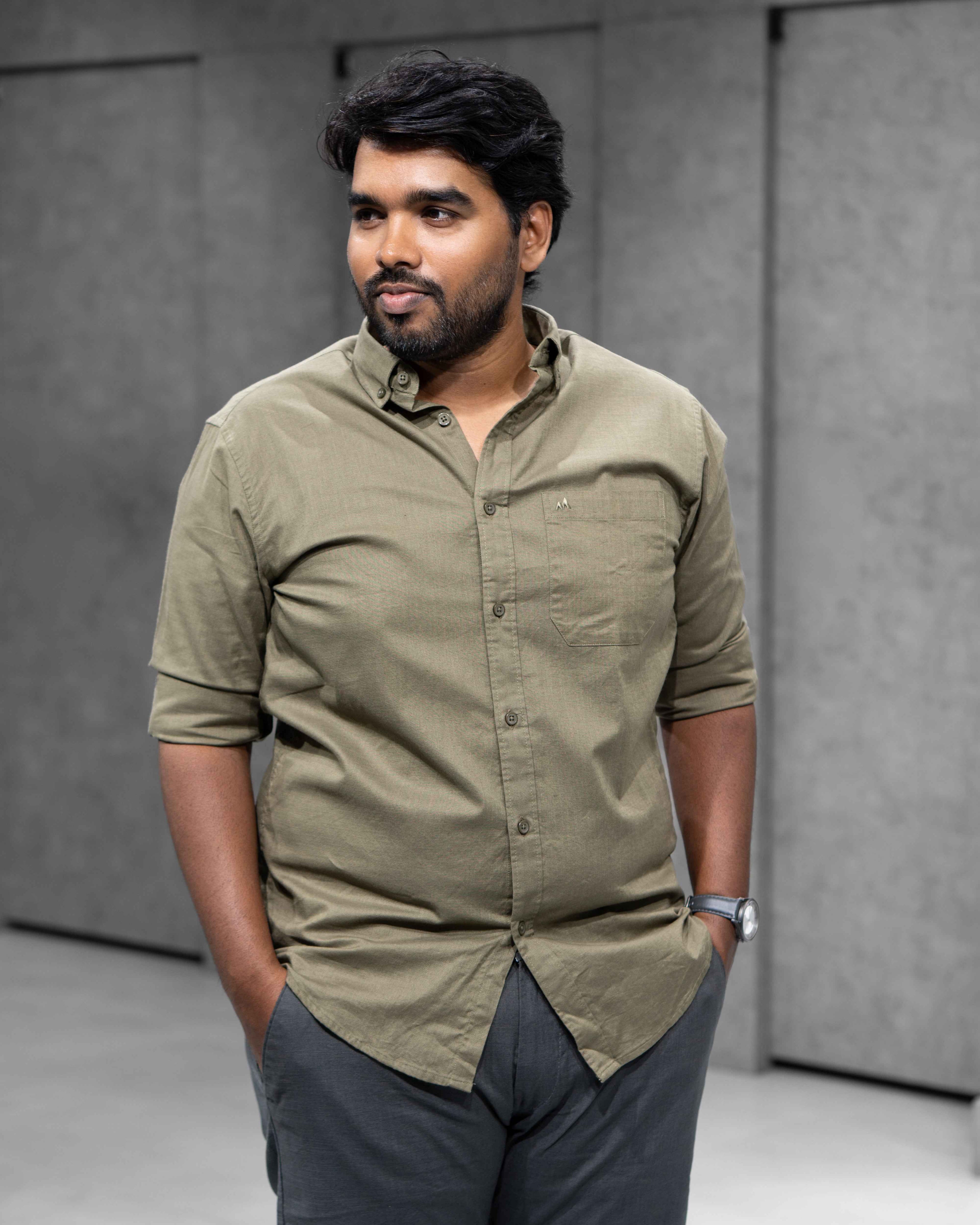 Menly Light Grey Cotton Linen Shirt