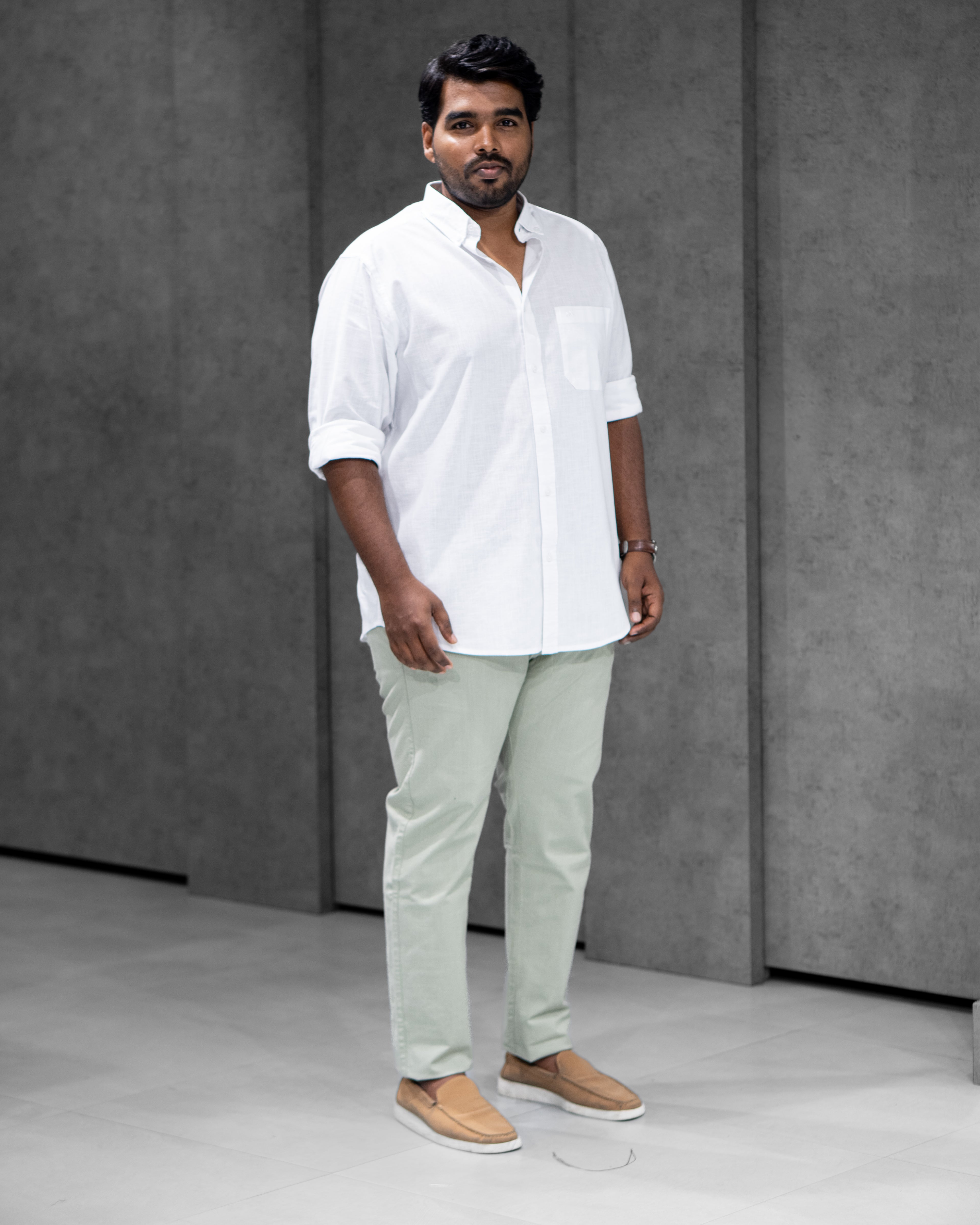 Menly White Cotton Linen Shirt & Pista Green Linen Pants Combo
