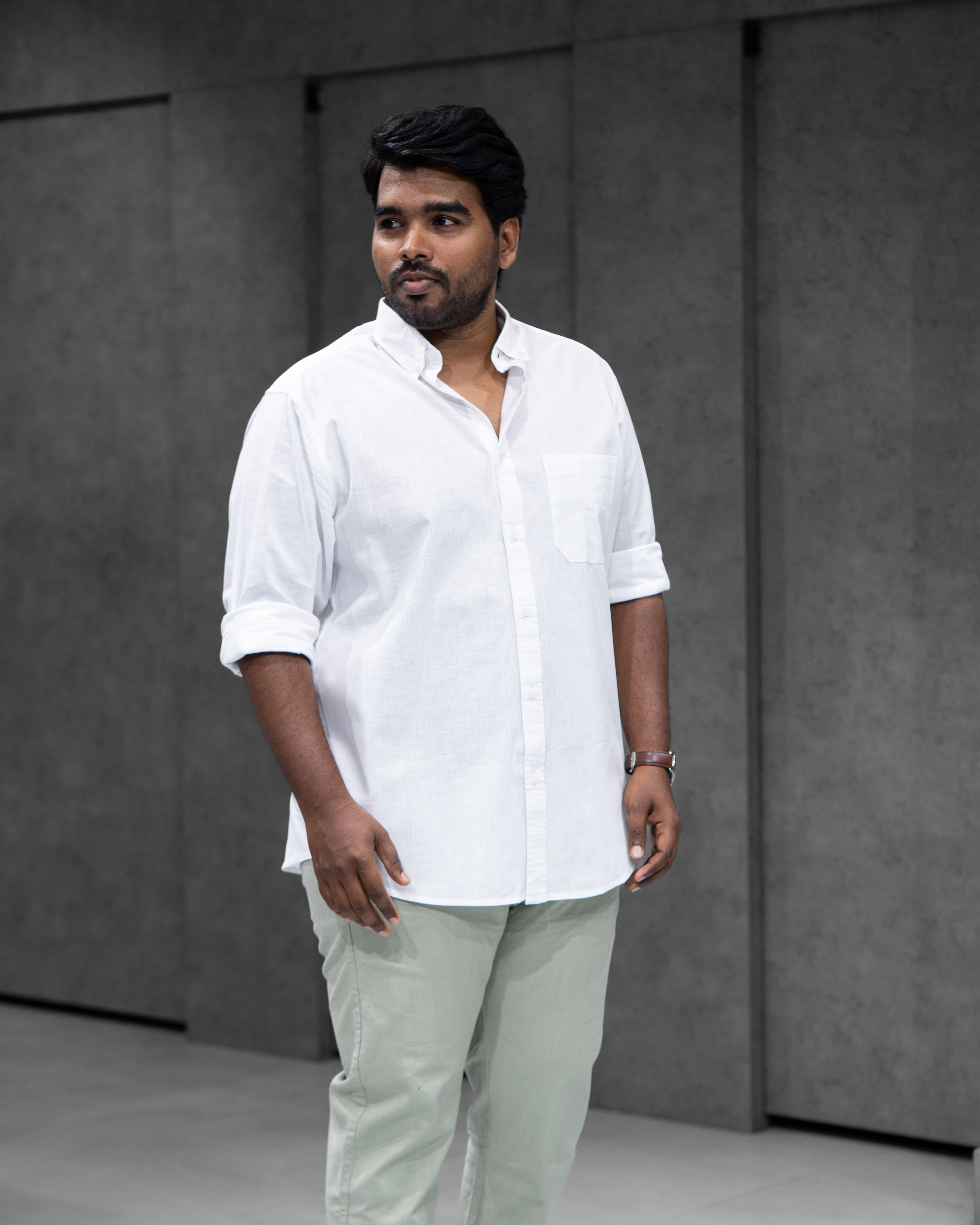 Menly White Cotton Linen Shirt & Pista Green Linen Pants Combo
