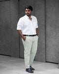 Menly White Cotton Linen Shirt & Pista Green Linen Pants Combo - Menly Clothing