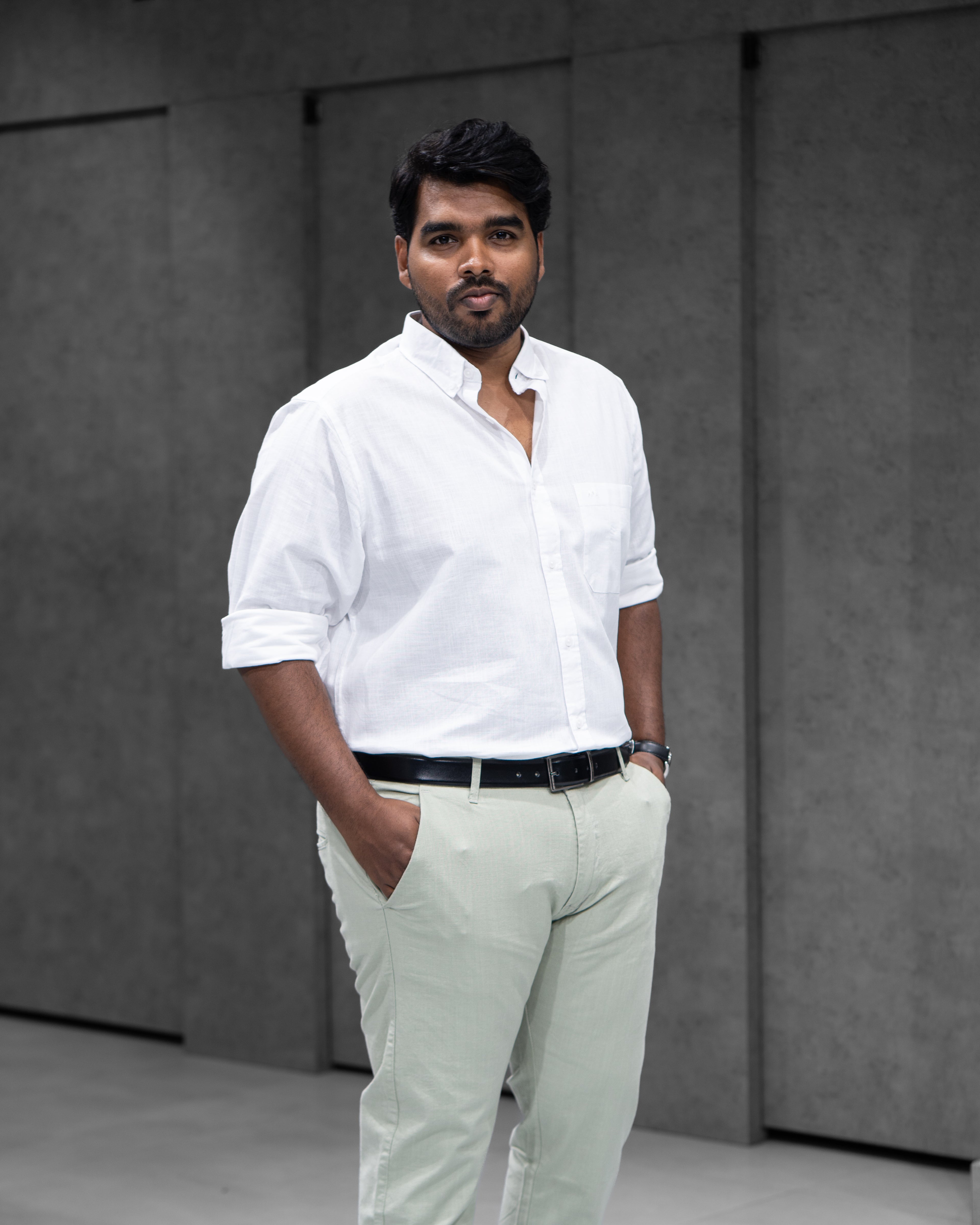 Menly White Cotton Linen Shirt & Pista Green Linen Pants Combo
