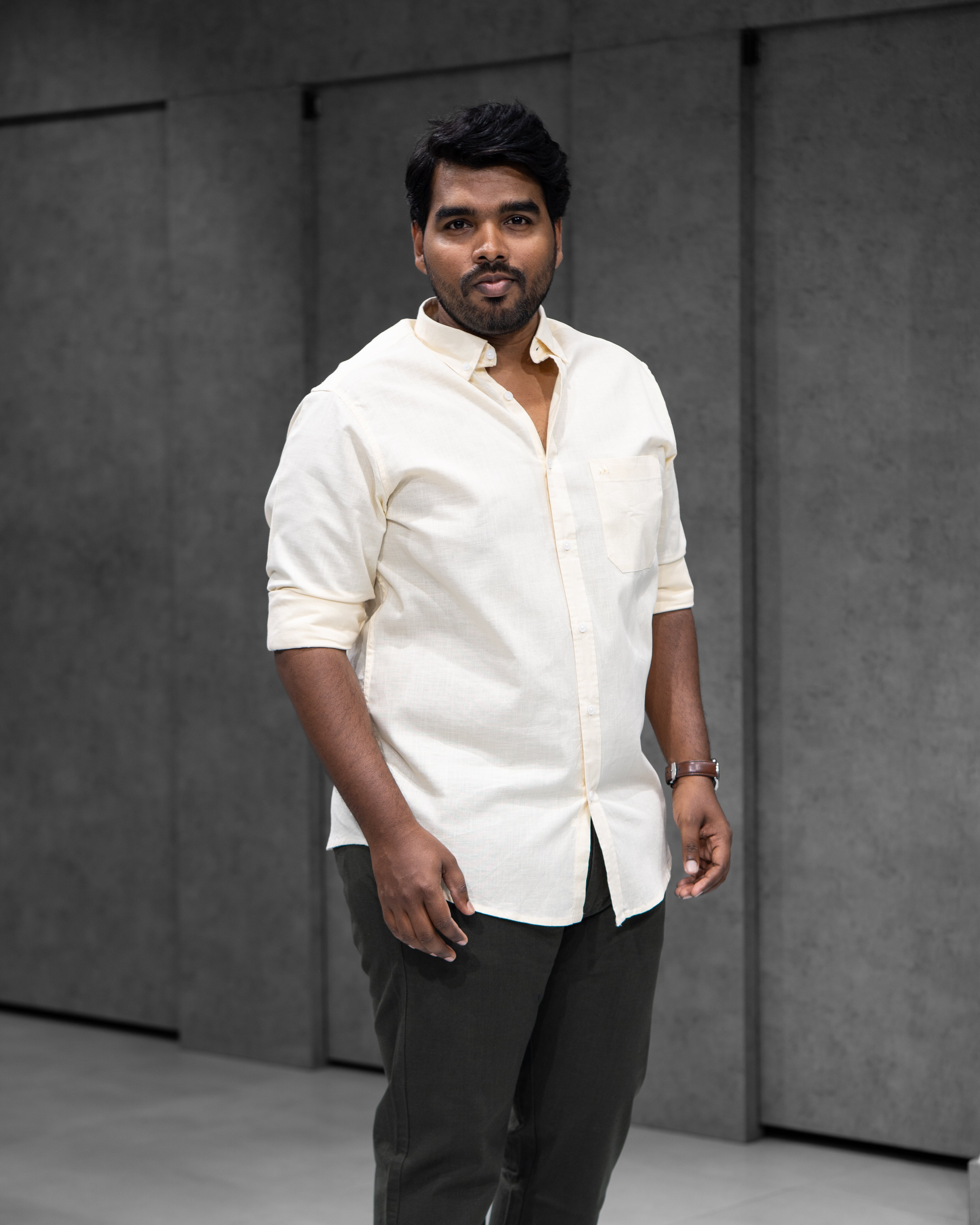 Menly Lime Yellow Cotton Linen Shirt & Dark Olive Linen Pants Combo