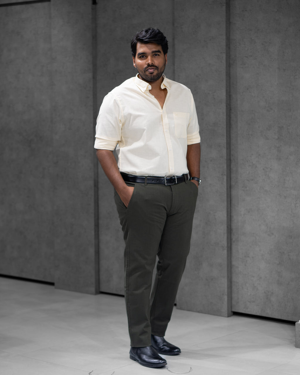 Menly Lime Yellow Cotton Linen Shirt & Dark Olive Linen Pants Combo - Menly Clothing