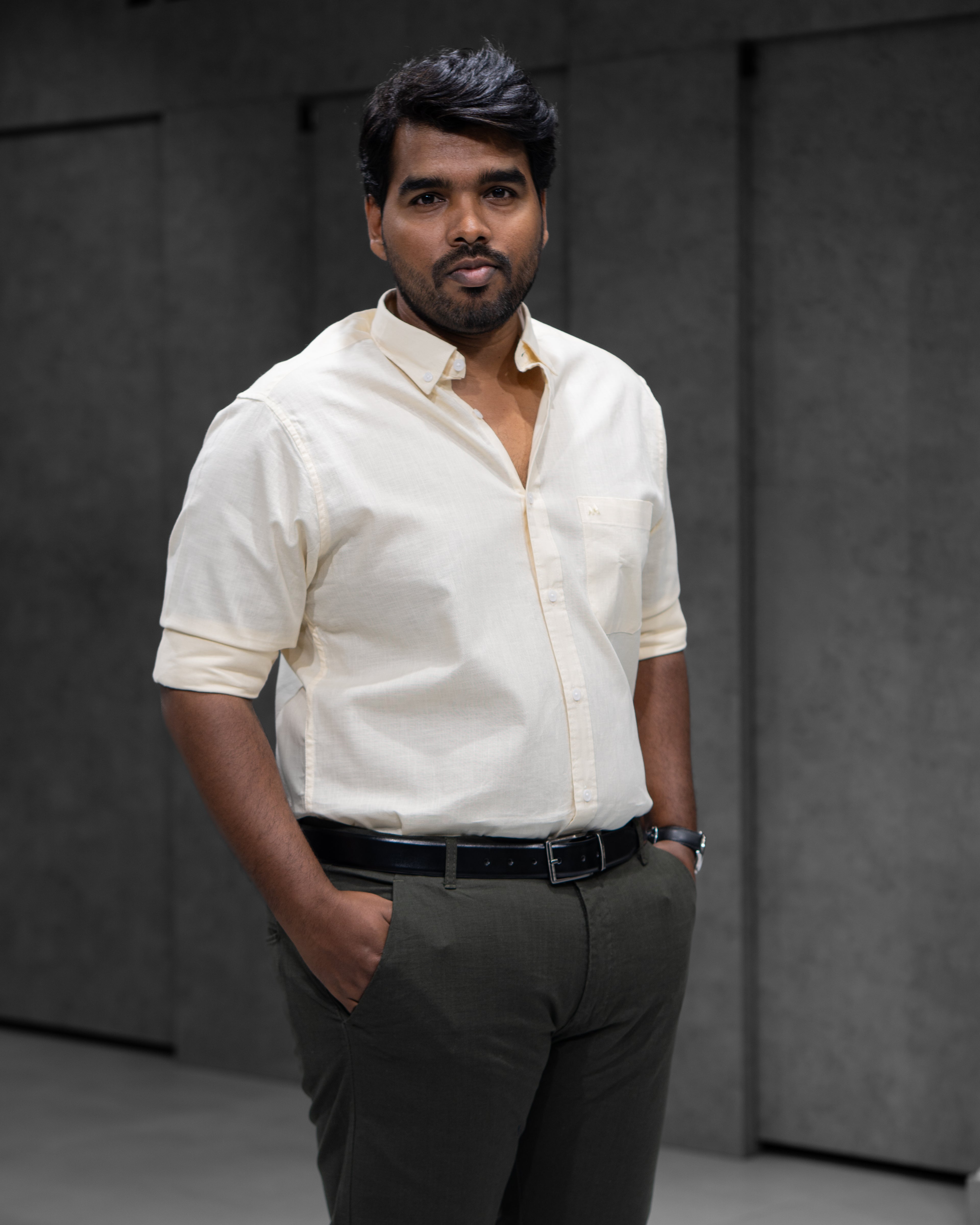 Menly Lime Yellow Cotton Linen Shirt & Dark Olive Linen Pants Combo