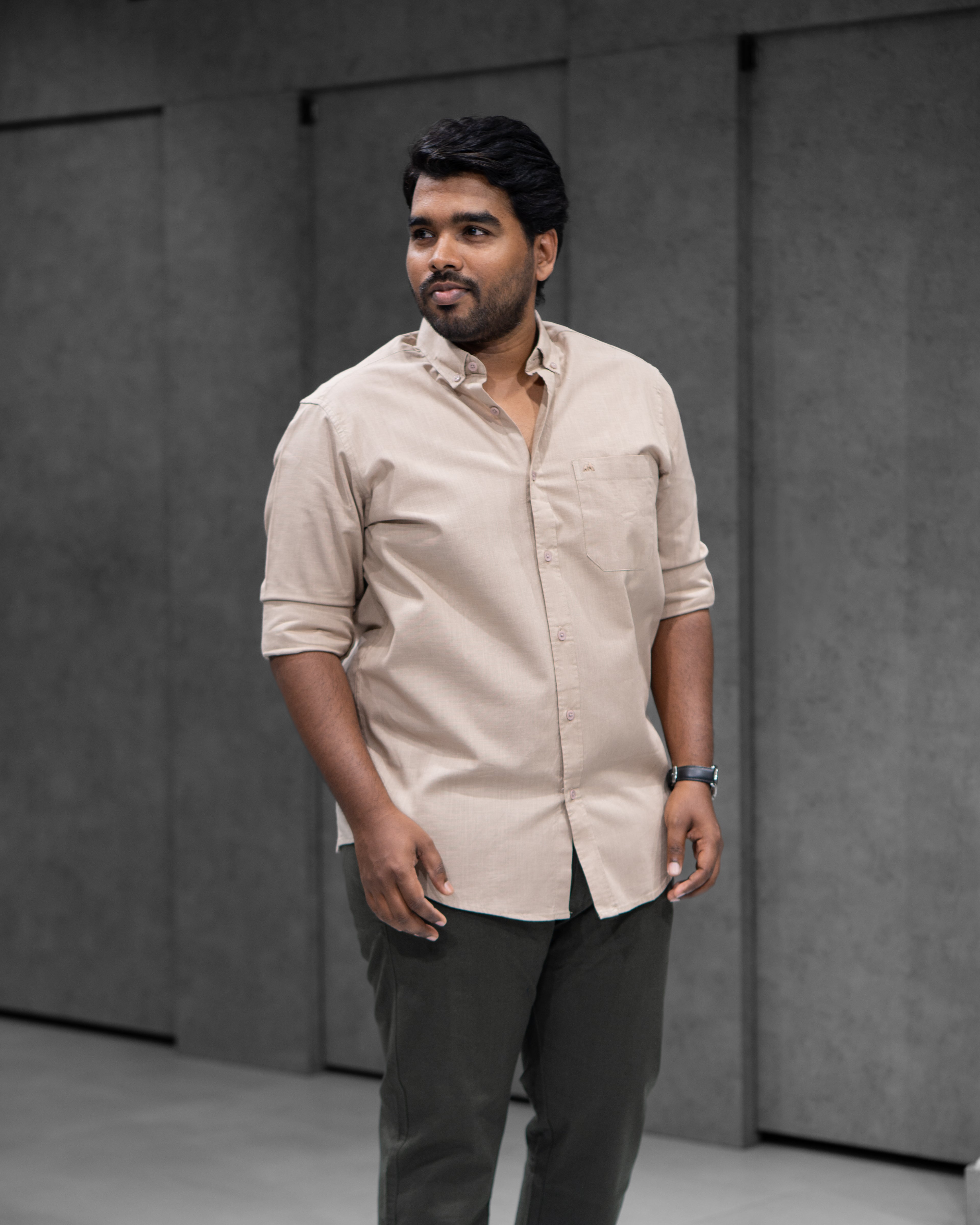 Menly Beige Cotton Linen Shirt & Dark Olive Linen Pants Combo