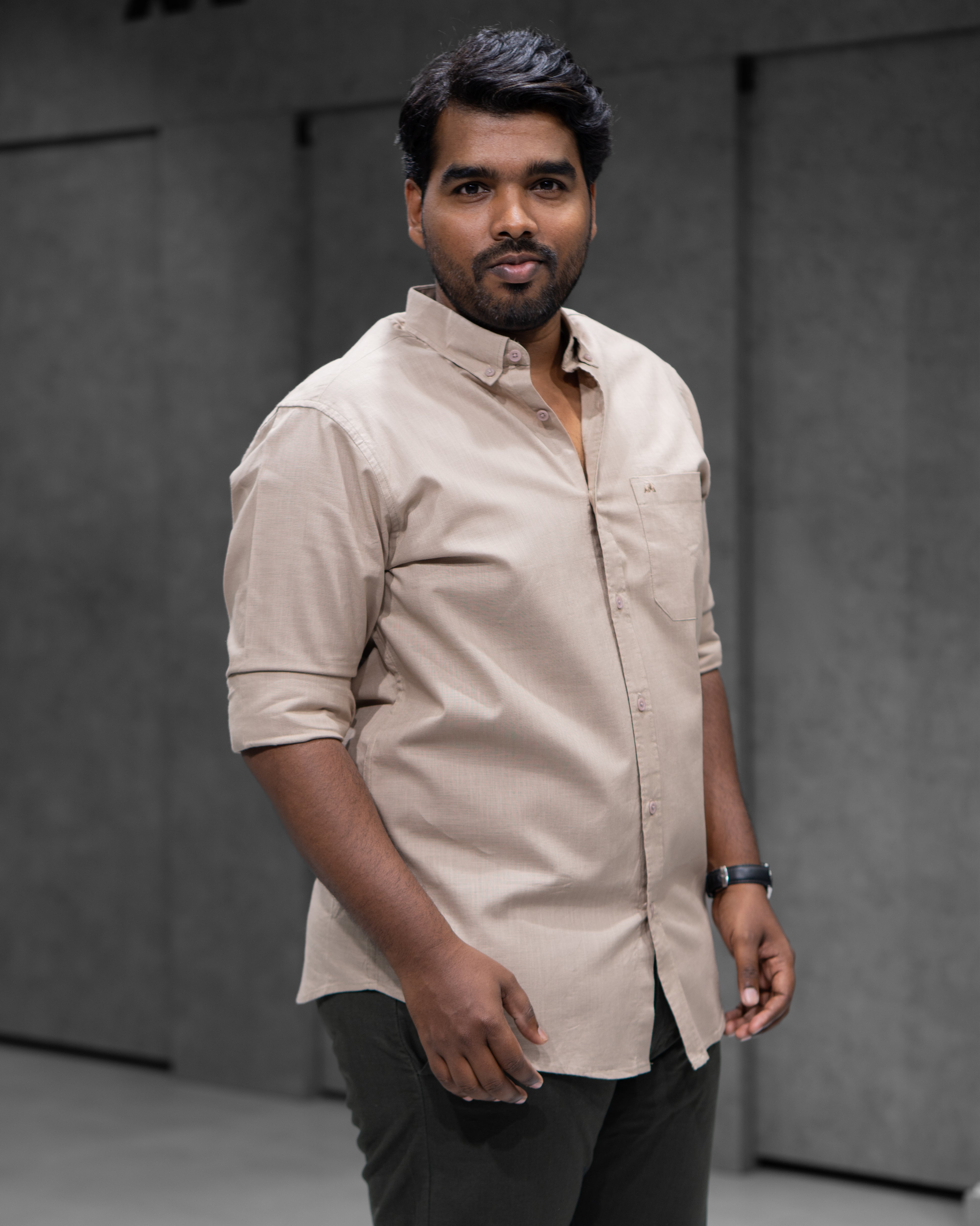 Menly Beige Cotton Linen Shirt & Dark Olive Linen Pants Combo