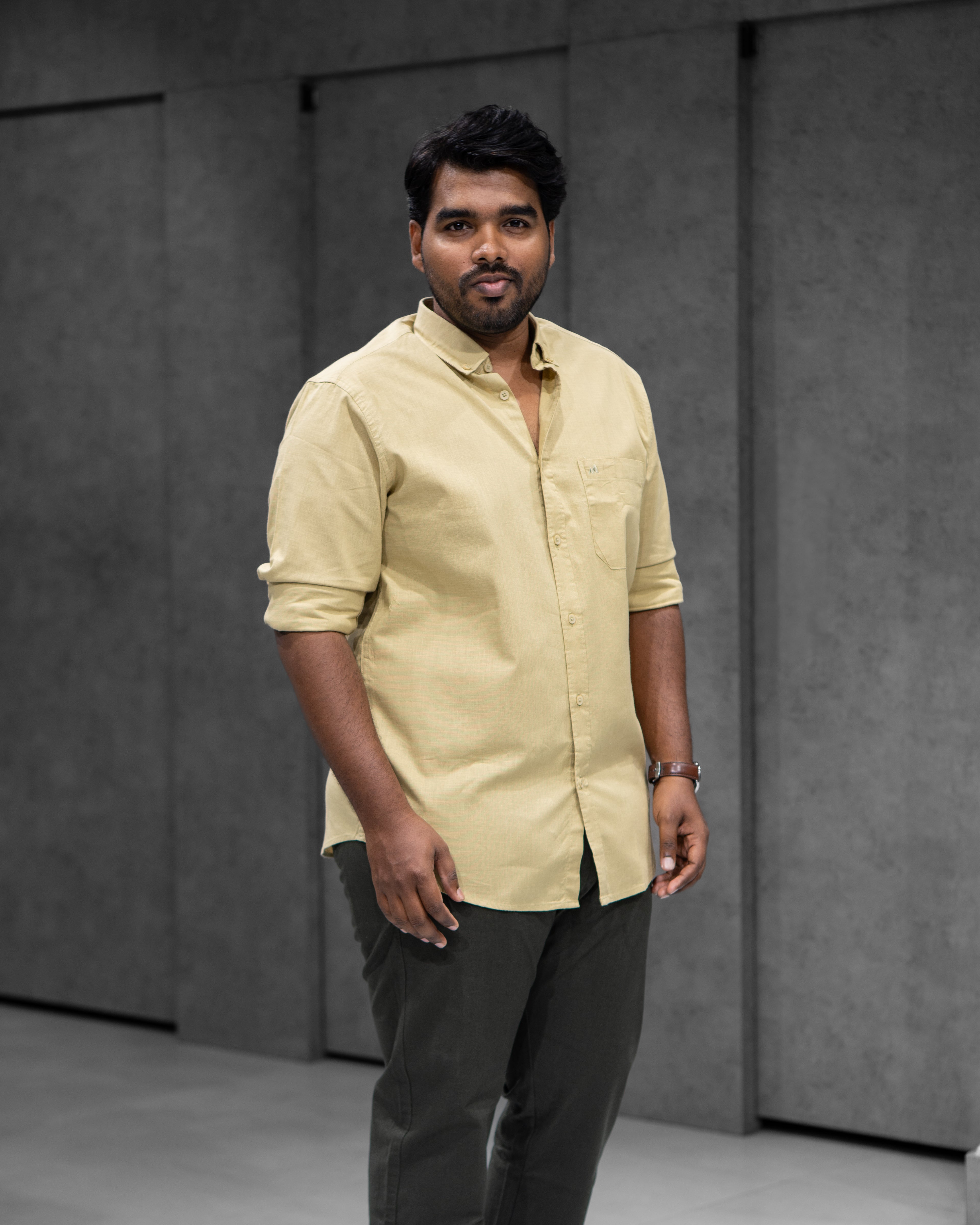 Menly Mustard Olive Cotton Linen Shirt & Dark Olive Linen Pants