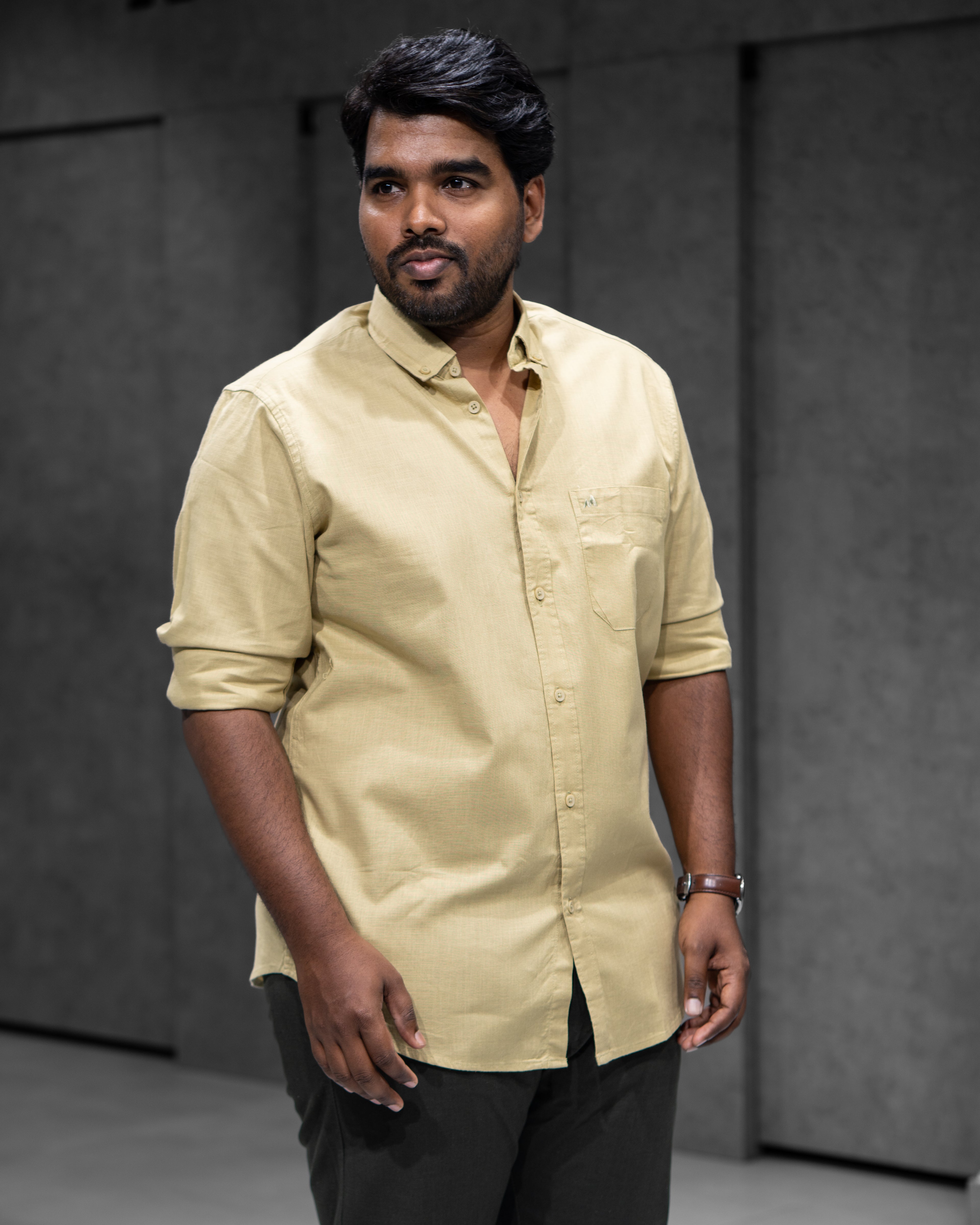Menly Mustard Olive Cotton Linen Shirt & Dark Olive Linen Pants
