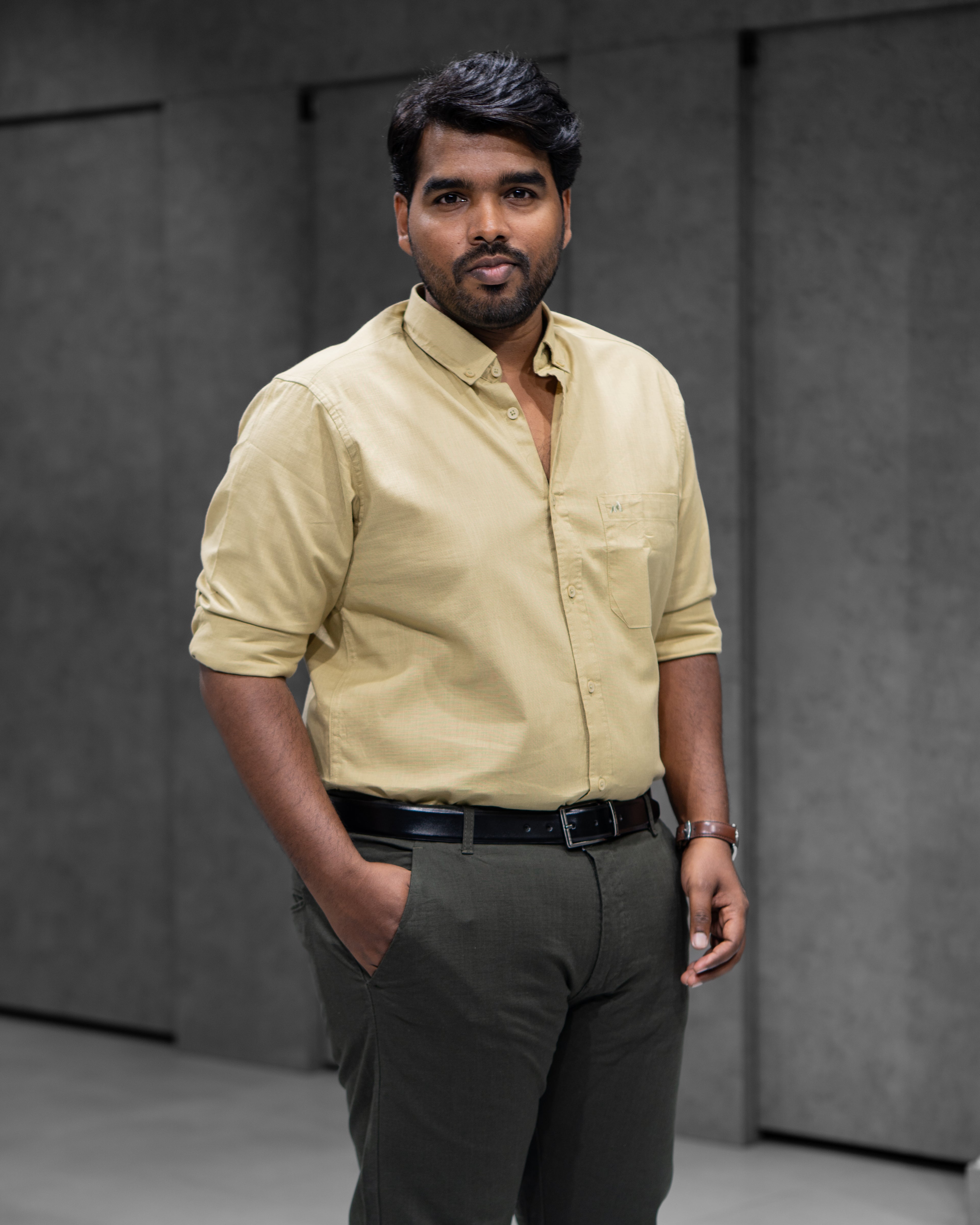 Menly Mustard Olive Cotton Linen Shirt & Dark Olive Linen Pants