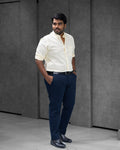 Menly Light Yellow Cotton Linen Shirt & Navy Blue Linen Pants Combo - Menly Clothing