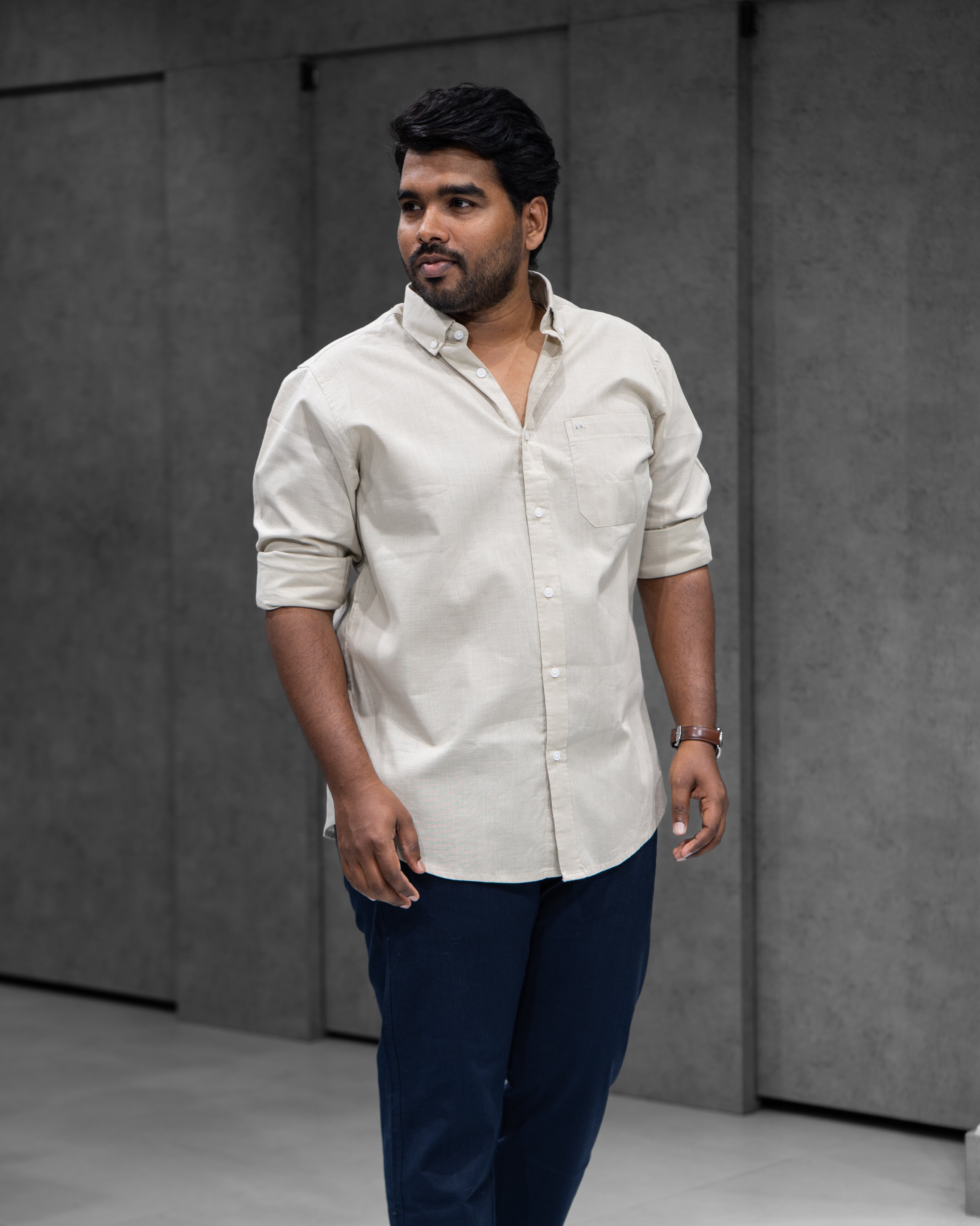 Menly Soft Ivory Cotton Linen Shirt & Navy Blue Linen Pants Combo