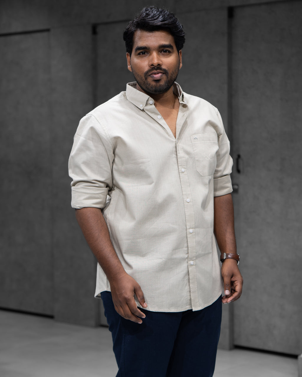 Menly Soft Ivory Cotton Linen Shirt & Navy Blue Linen Pants Combo - Menly Clothing
