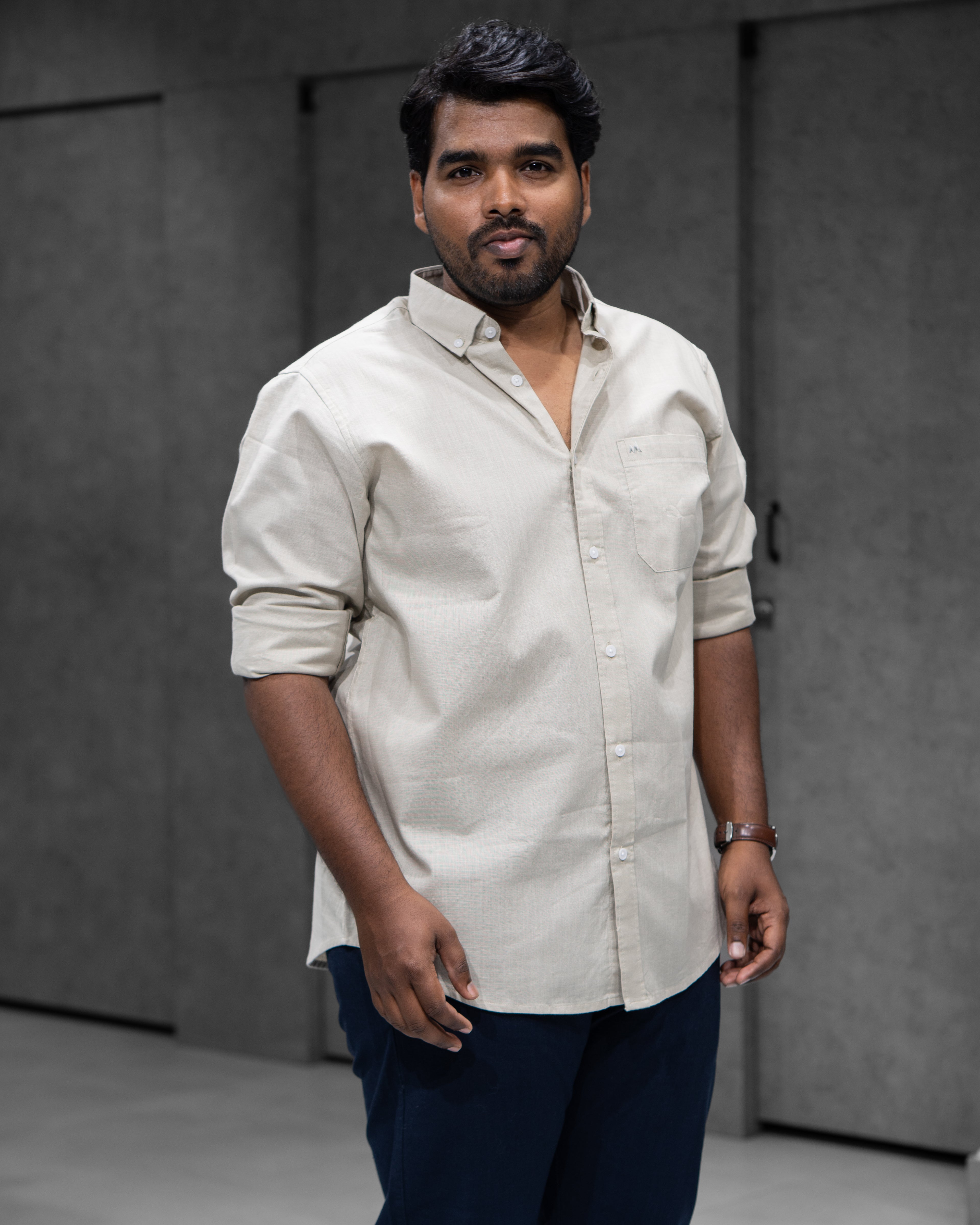 Menly Soft Ivory Cotton Linen Shirt & Navy Blue Linen Pants Combo