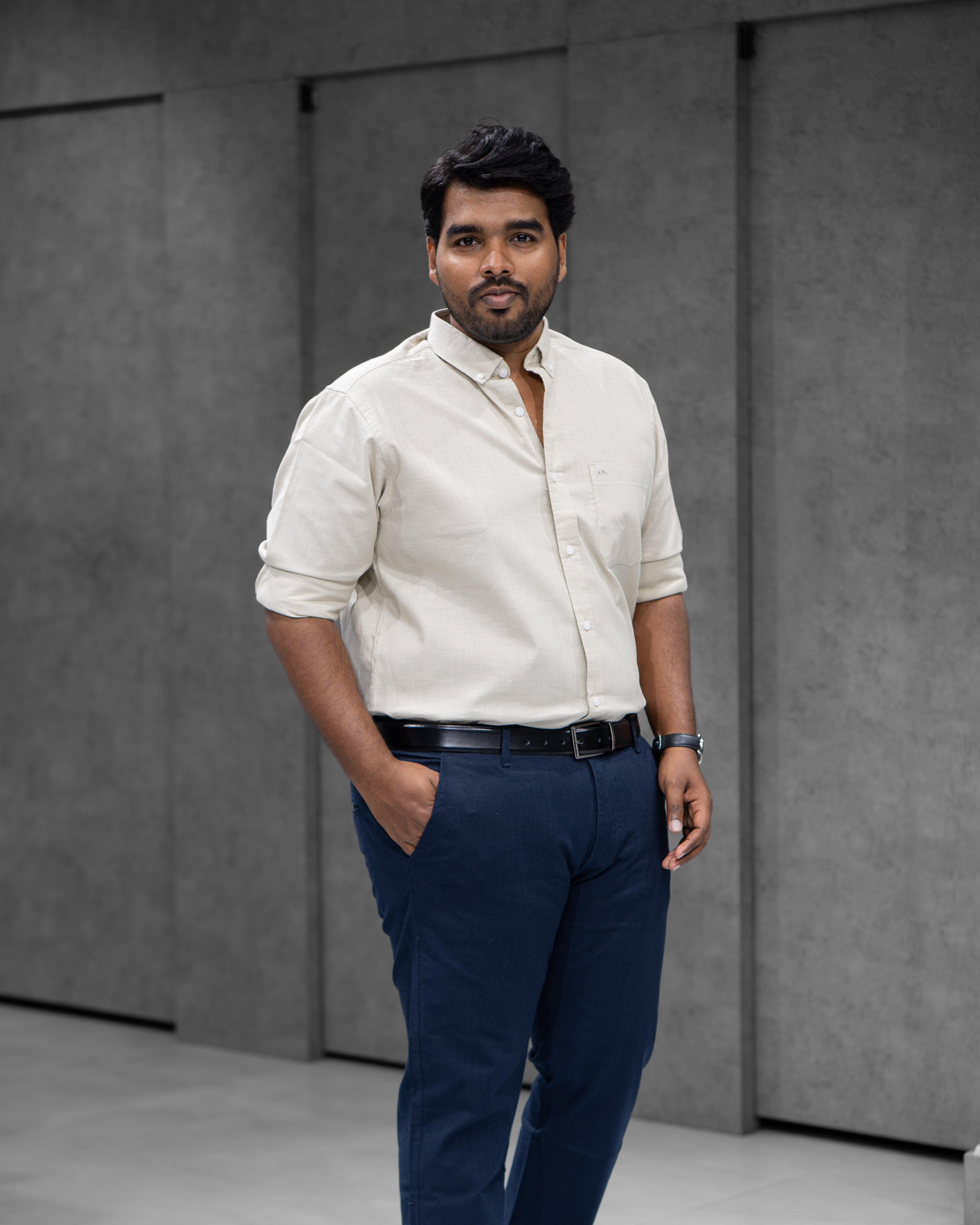 Menly Soft Ivory Cotton Linen Shirt & Navy Blue Linen Pants Combo