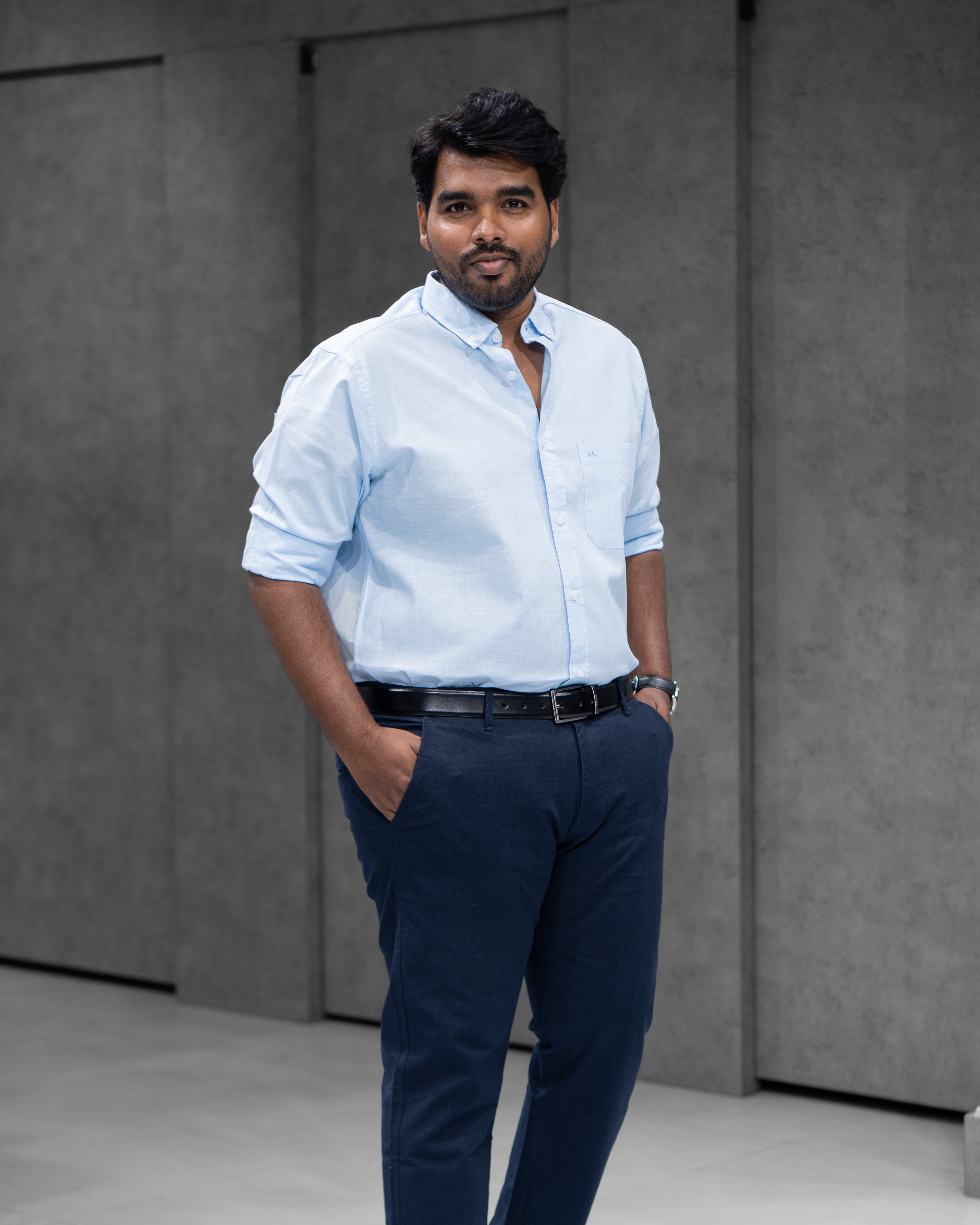 Menly Sky Blue Cotton Linen Shirt & Navy Blue Linen Pants Combo