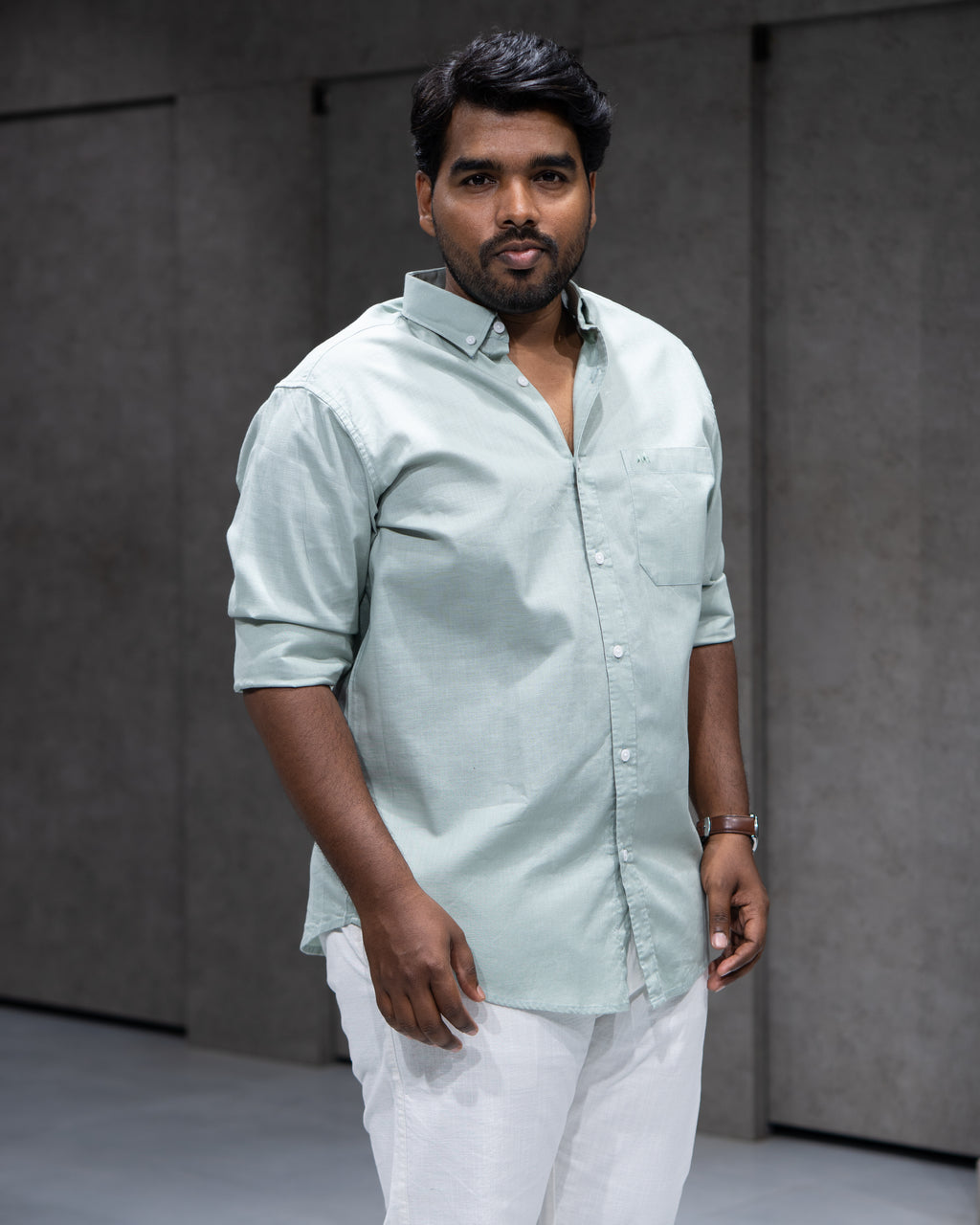 Menly Powder Green Cotton Linen Shirt & White Linen Pants Combo - Menly Clothing