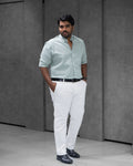 Menly Powder Green Cotton Linen Shirt & White Linen Pants Combo - Menly Clothing