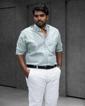 Menly Powder Green Cotton Linen Shirt - Menly Clothing