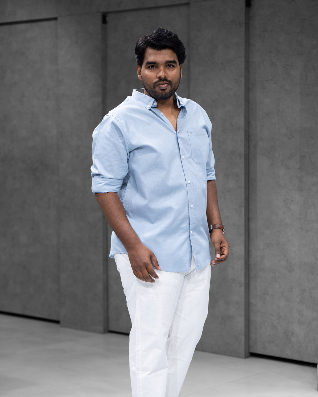 Menly Blue Cotton Linen Shirt & White Linen Pants Combo