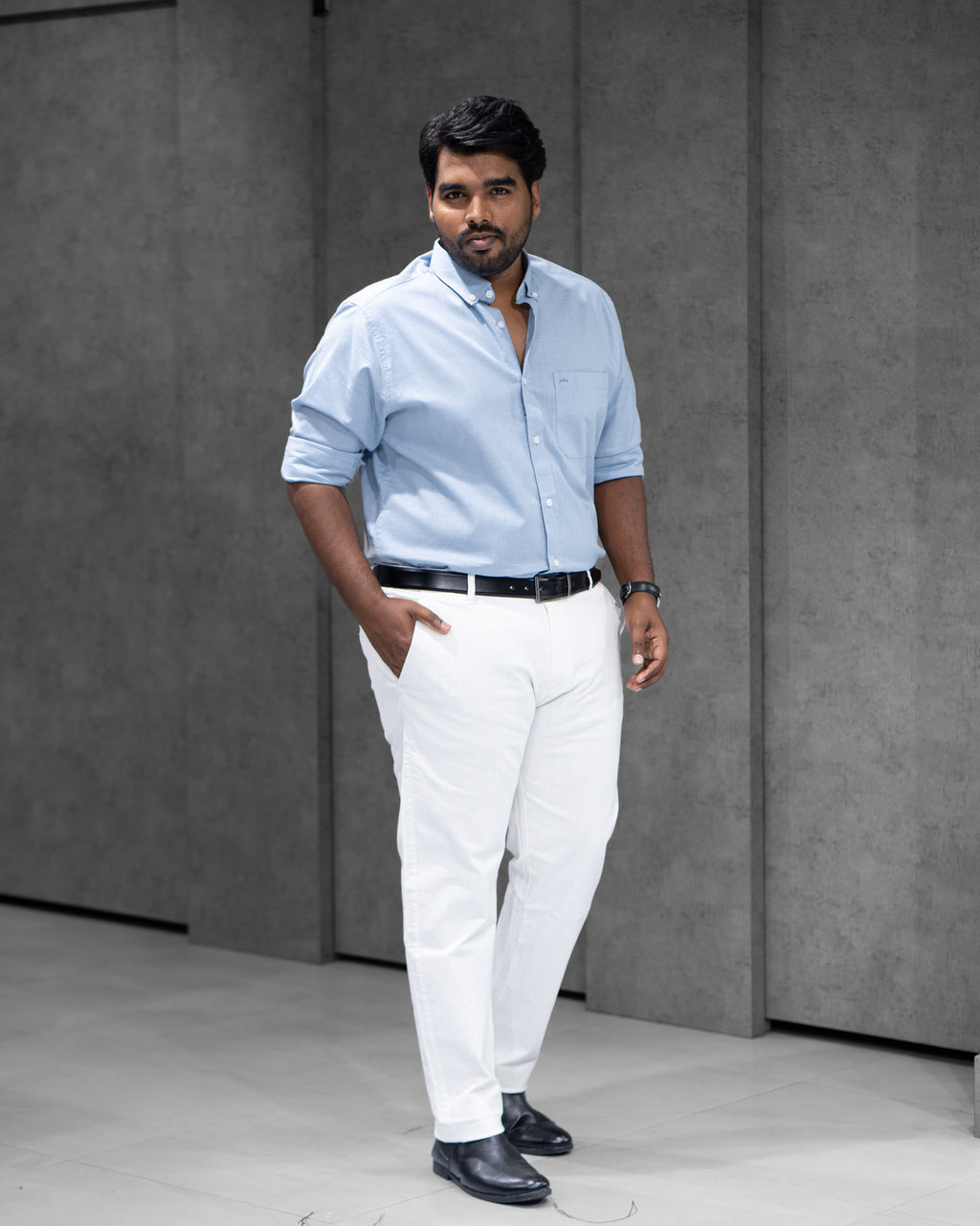 Menly Blue Cotton Linen Shirt & White Linen Pants Combo