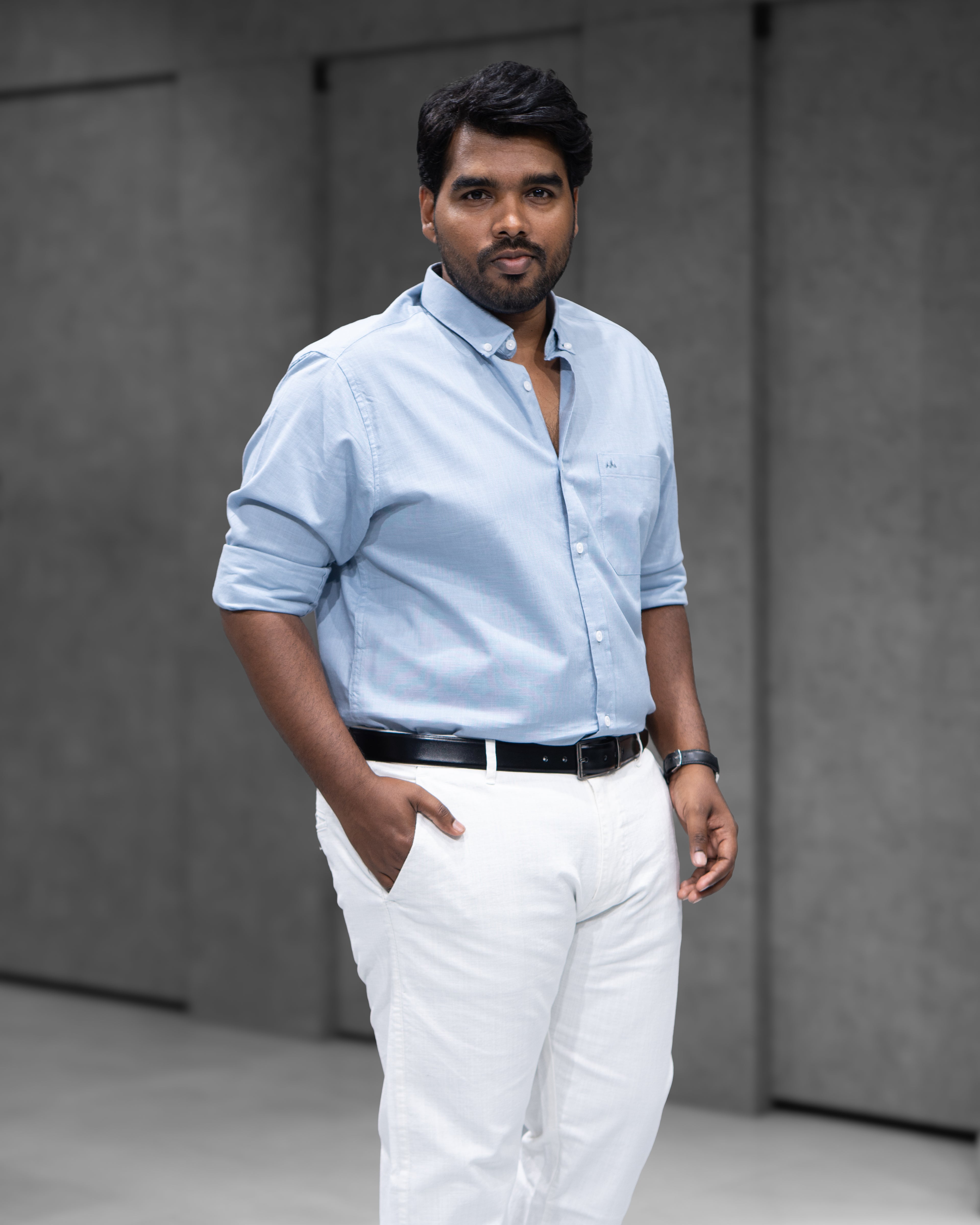 Menly Blue Cotton Linen Shirt & White Linen Pants Combo