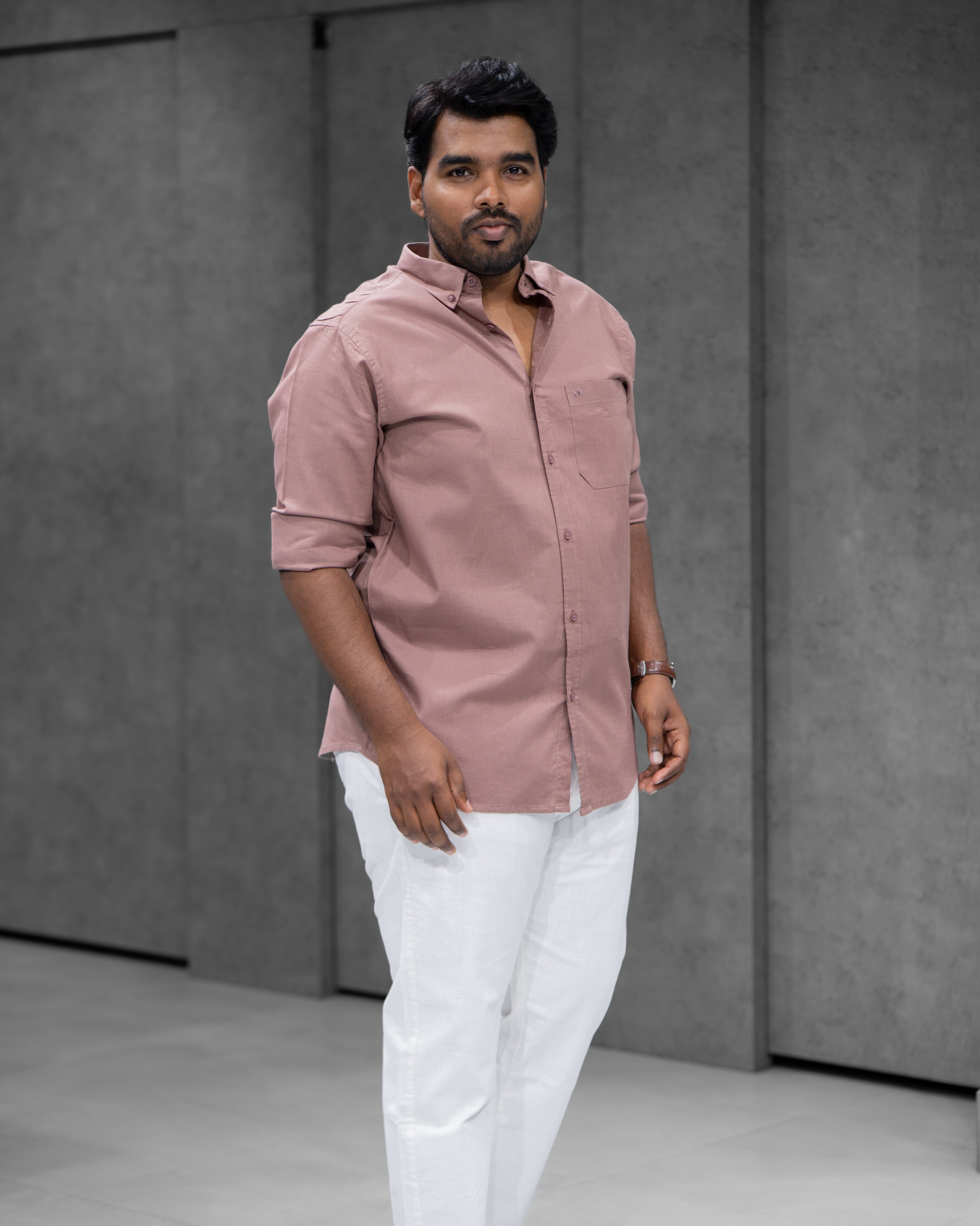 Menly Cocoa Brown Cotton Linen Shirt & White Linen Pants Combo
