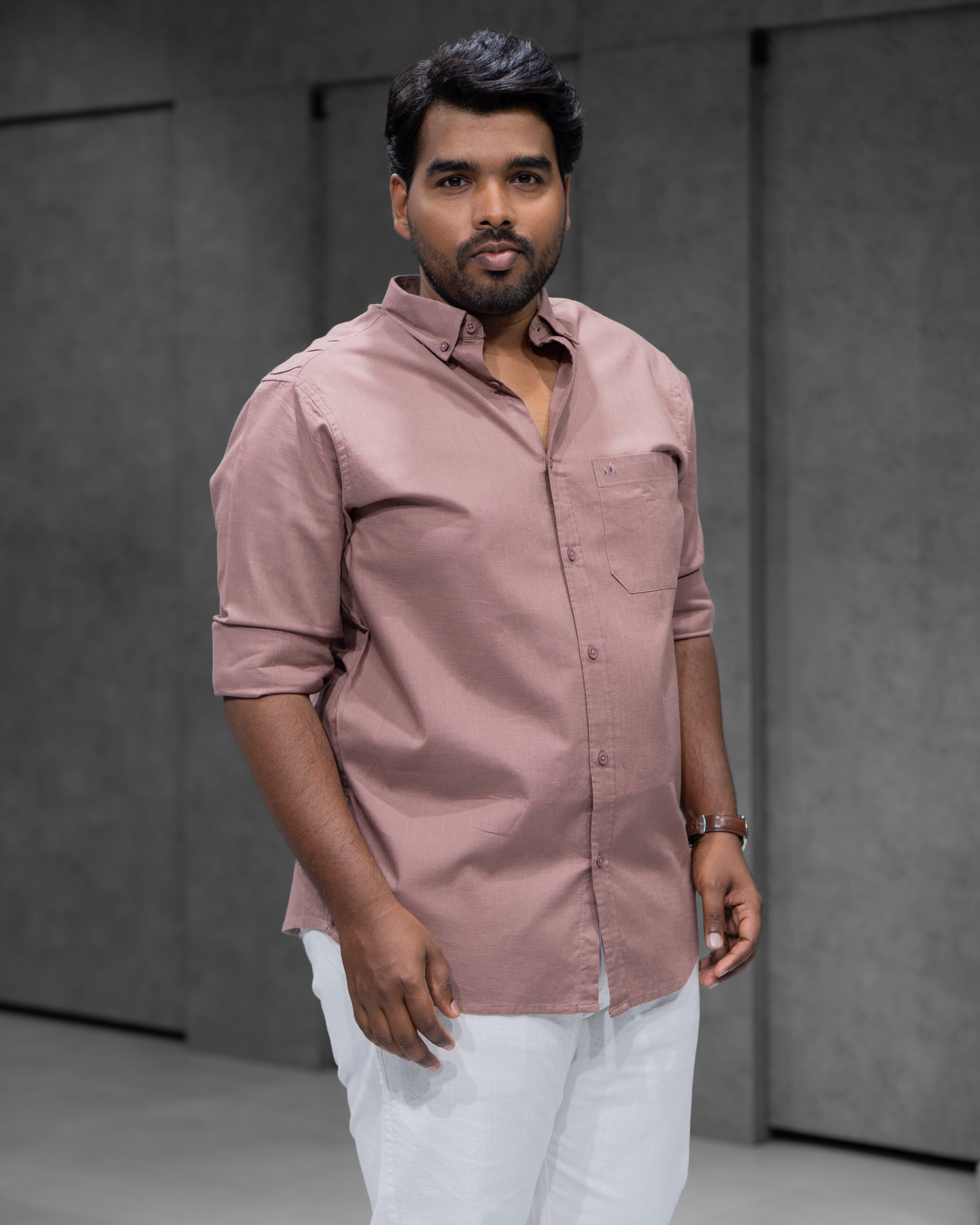 Menly Cocoa Brown Cotton Linen Shirt & White Linen Pants Combo