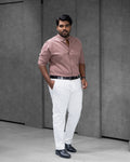 Menly Cocoa Brown Cotton Linen Shirt & White Linen Pants Combo - Menly Clothing