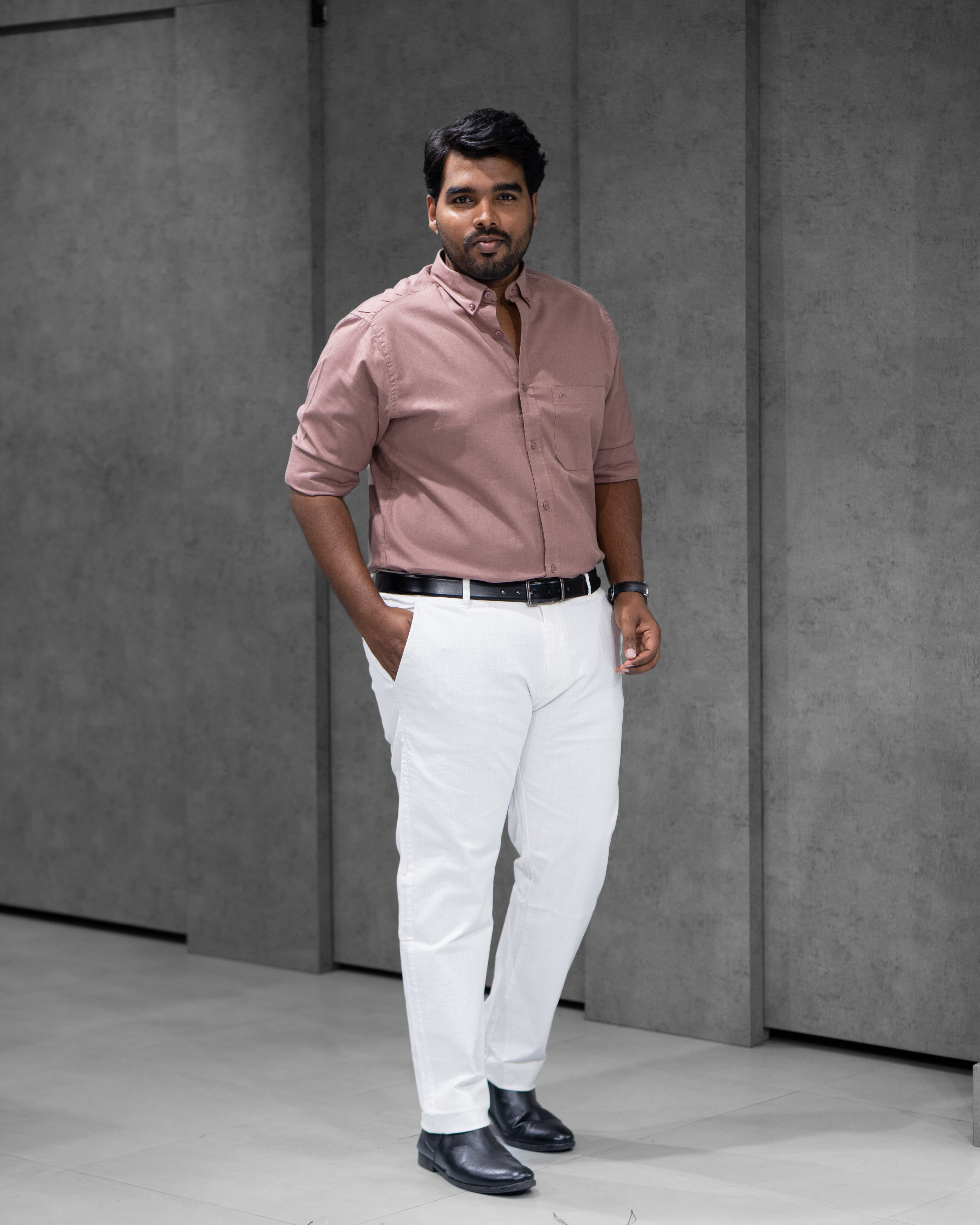 Menly Cocoa Brown Cotton Linen Shirt & White Linen Pants Combo