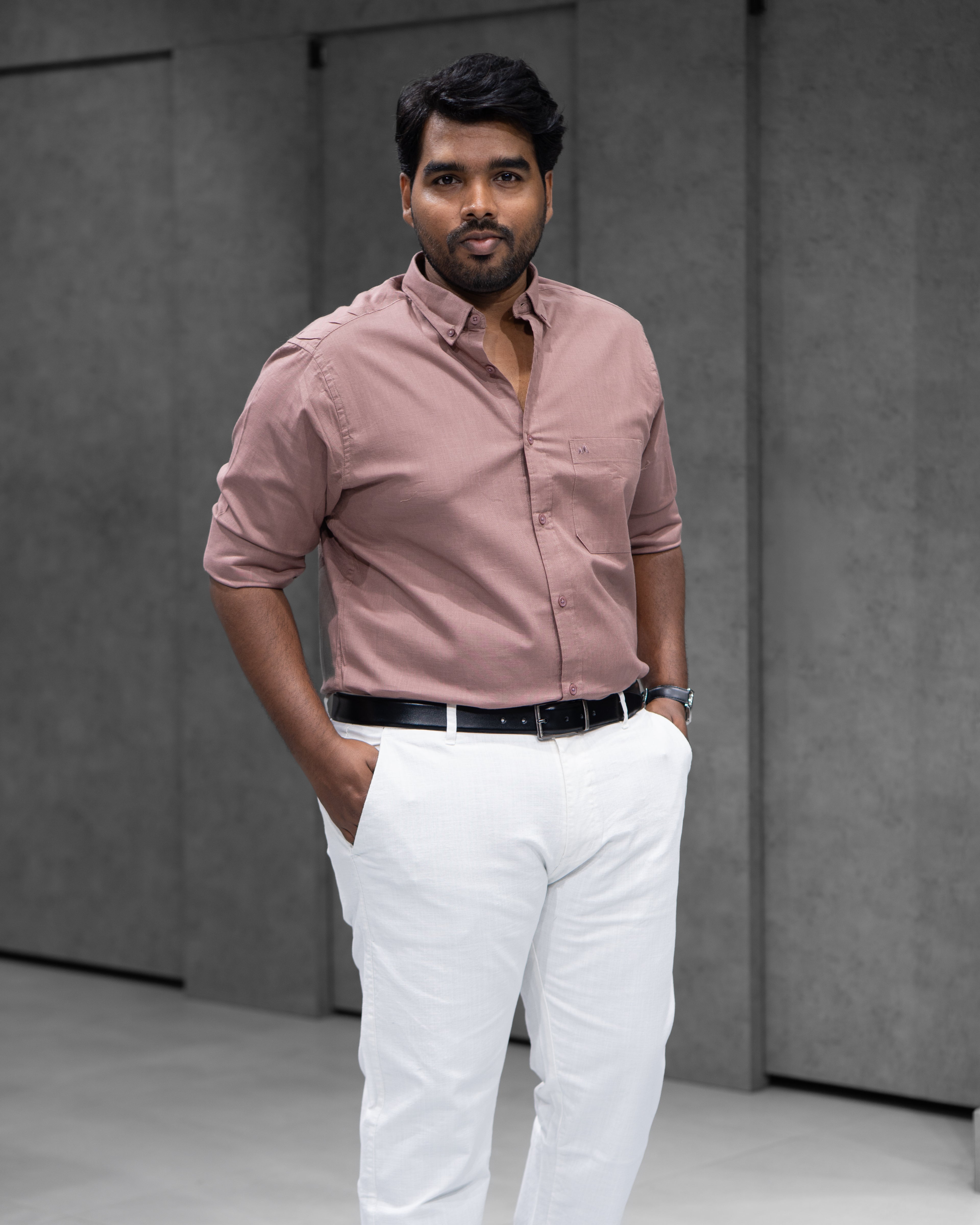 Menly Cocoa Brown Cotton Linen Shirt & White Linen Pants Combo