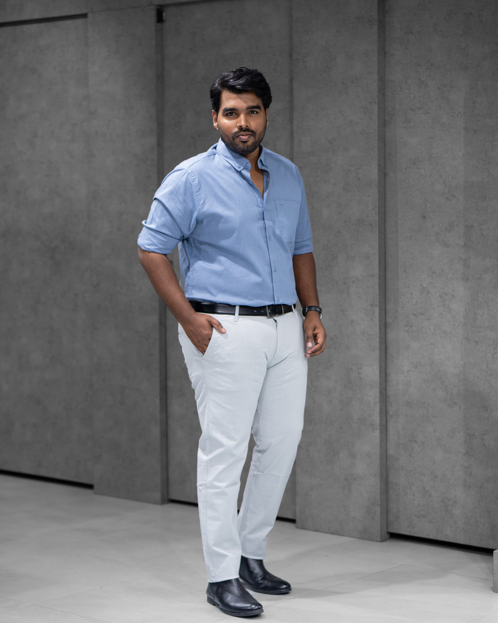 Menly Pale Blue Cotton Linen Shirt & Ice Grey Linen Pants Combo