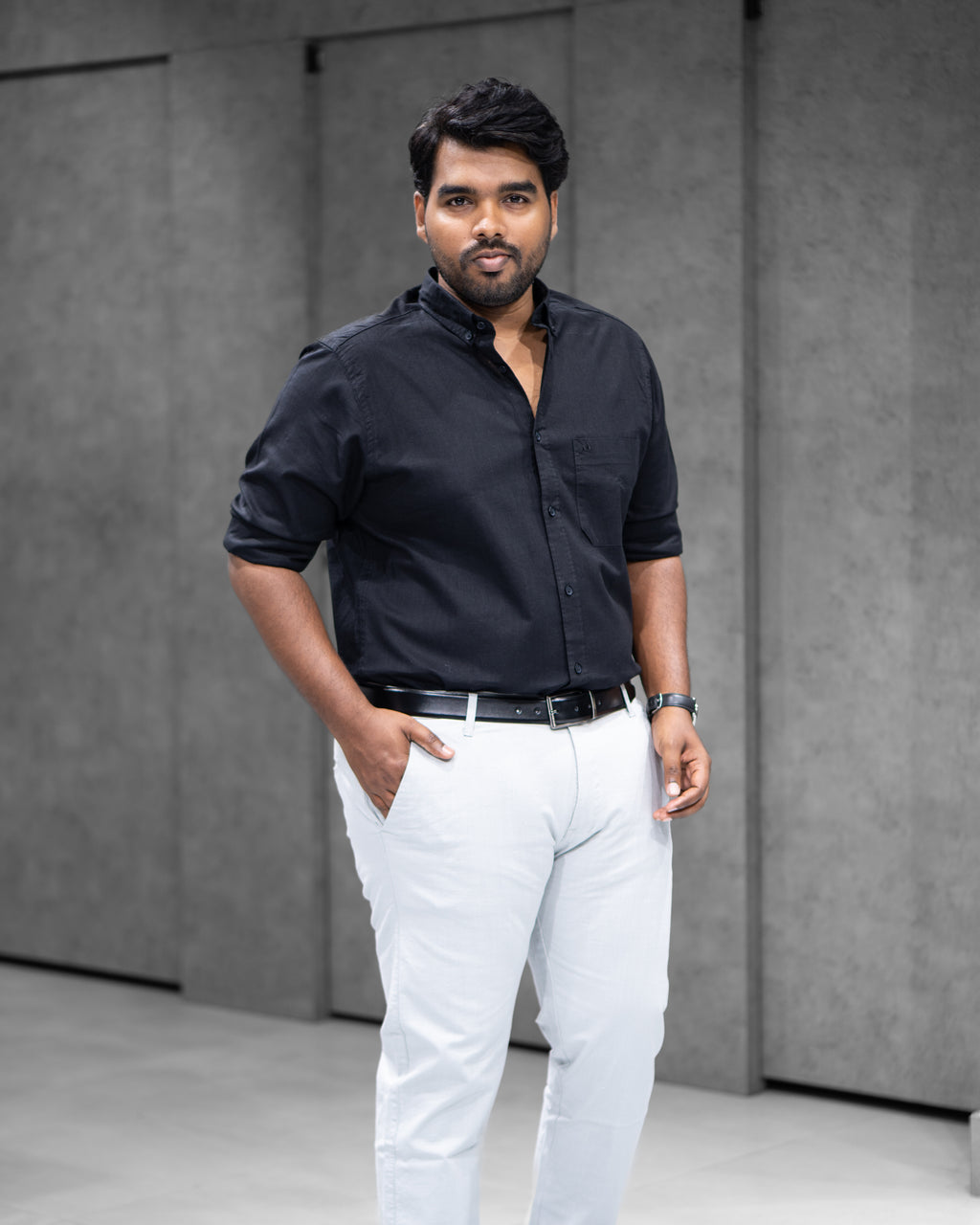 Menly Black Cotton Linen Shirt & Ice Grey Linen Pants Combo - Menly Clothing