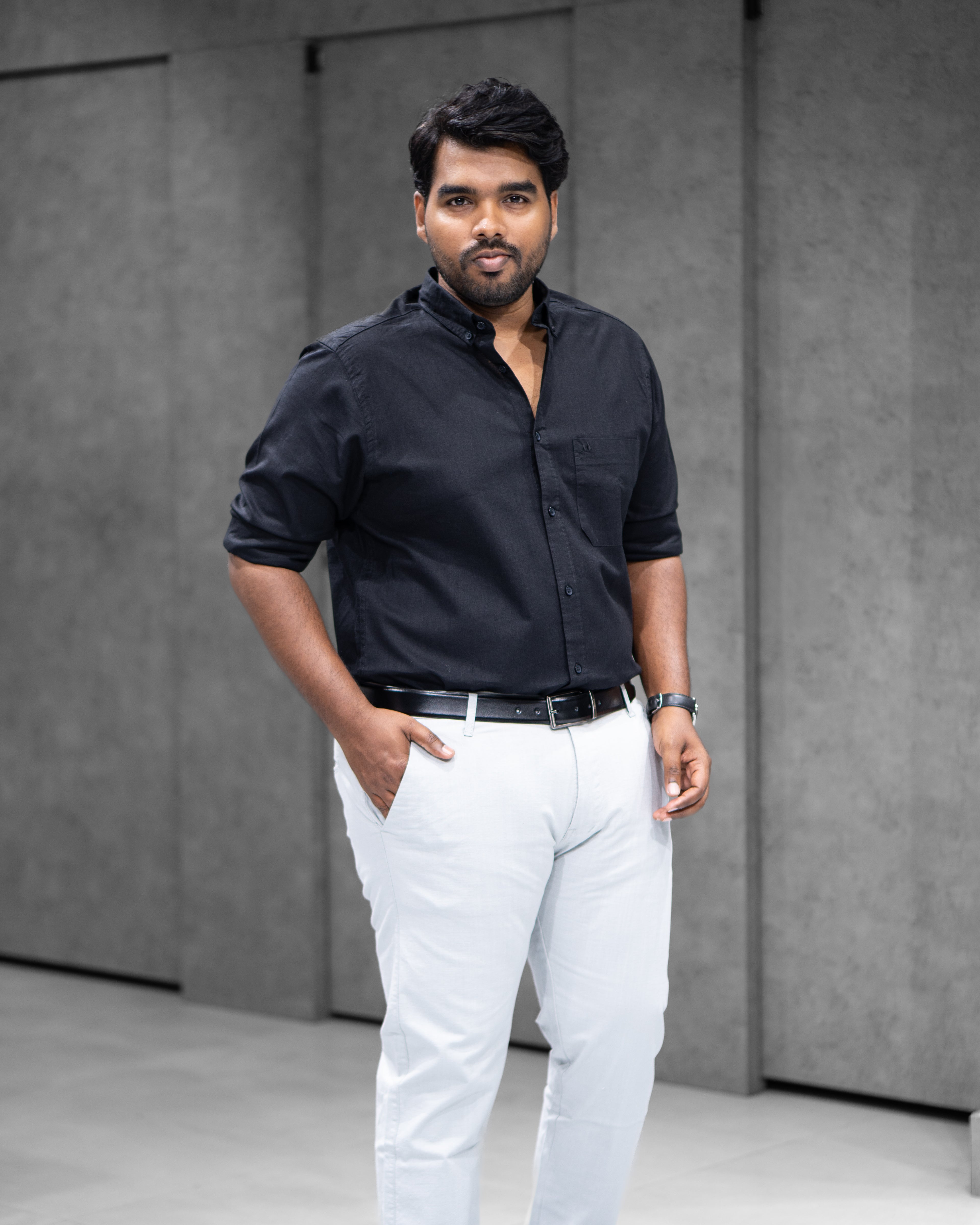 Menly Black Cotton Linen Shirt & Ice Grey Linen Pants Combo