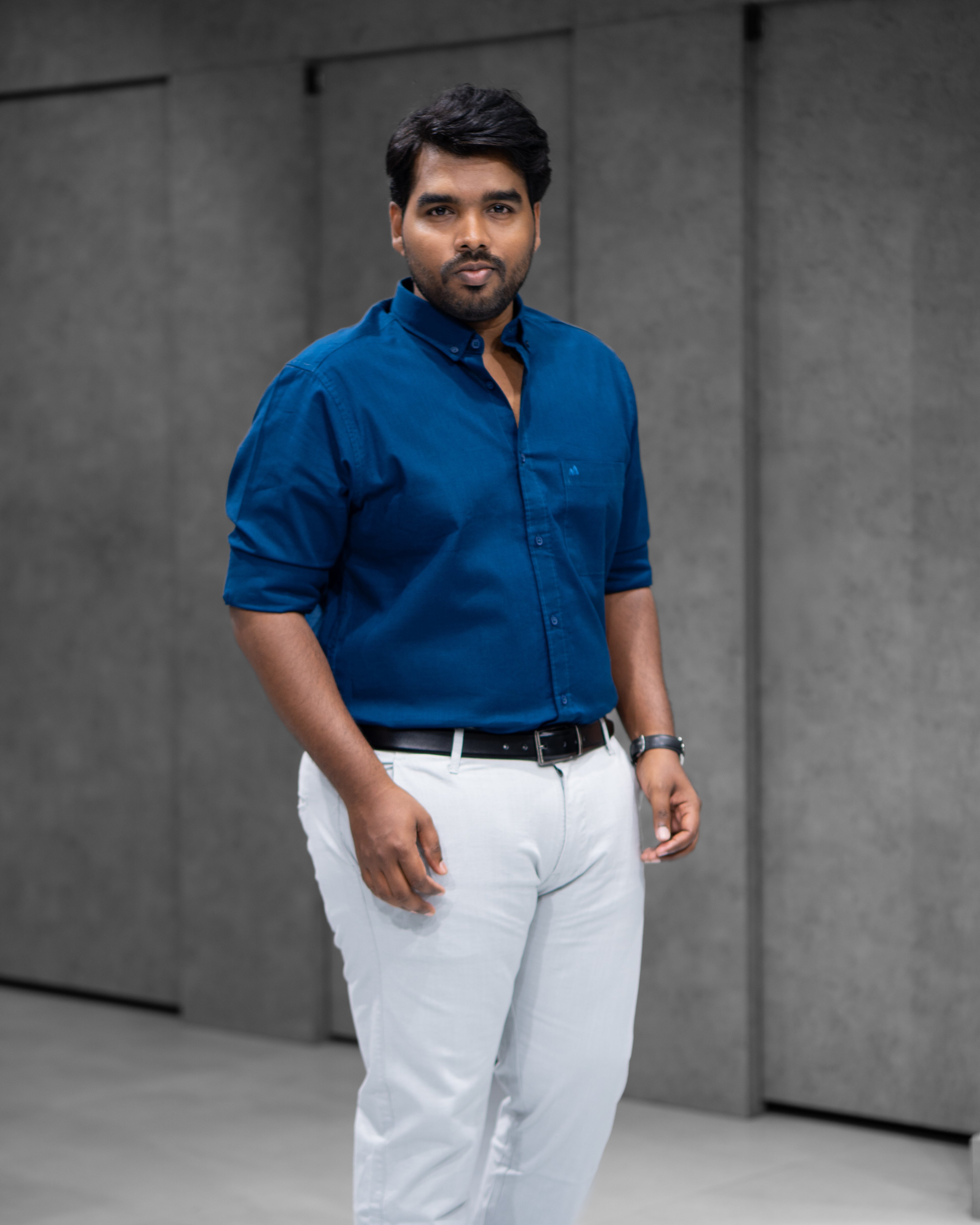 Menly Peacock Blue Cotton Linen Shirt & Ice Grey Linen Pants Combo