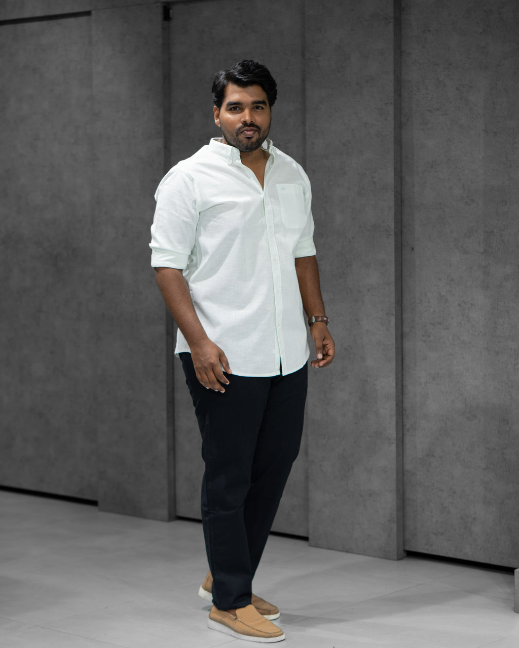 Menly Ice Mint Cotton Linen Shirt & Classic Black Linen Pants Combo