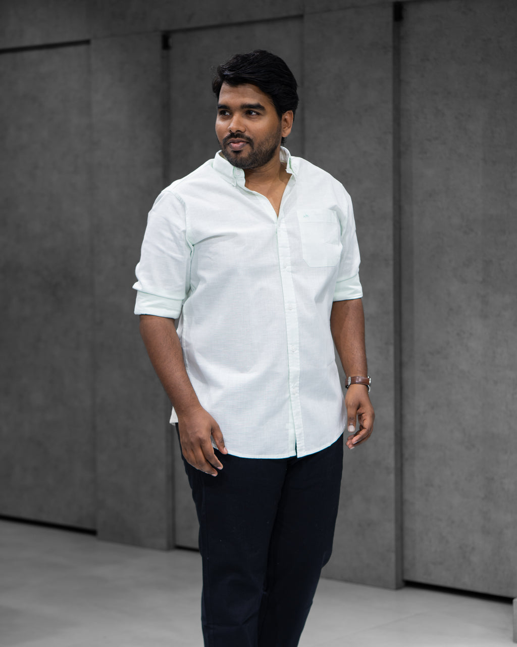 Menly Ice Mint Cotton Linen Shirt & Classic Black Linen Pants Combo