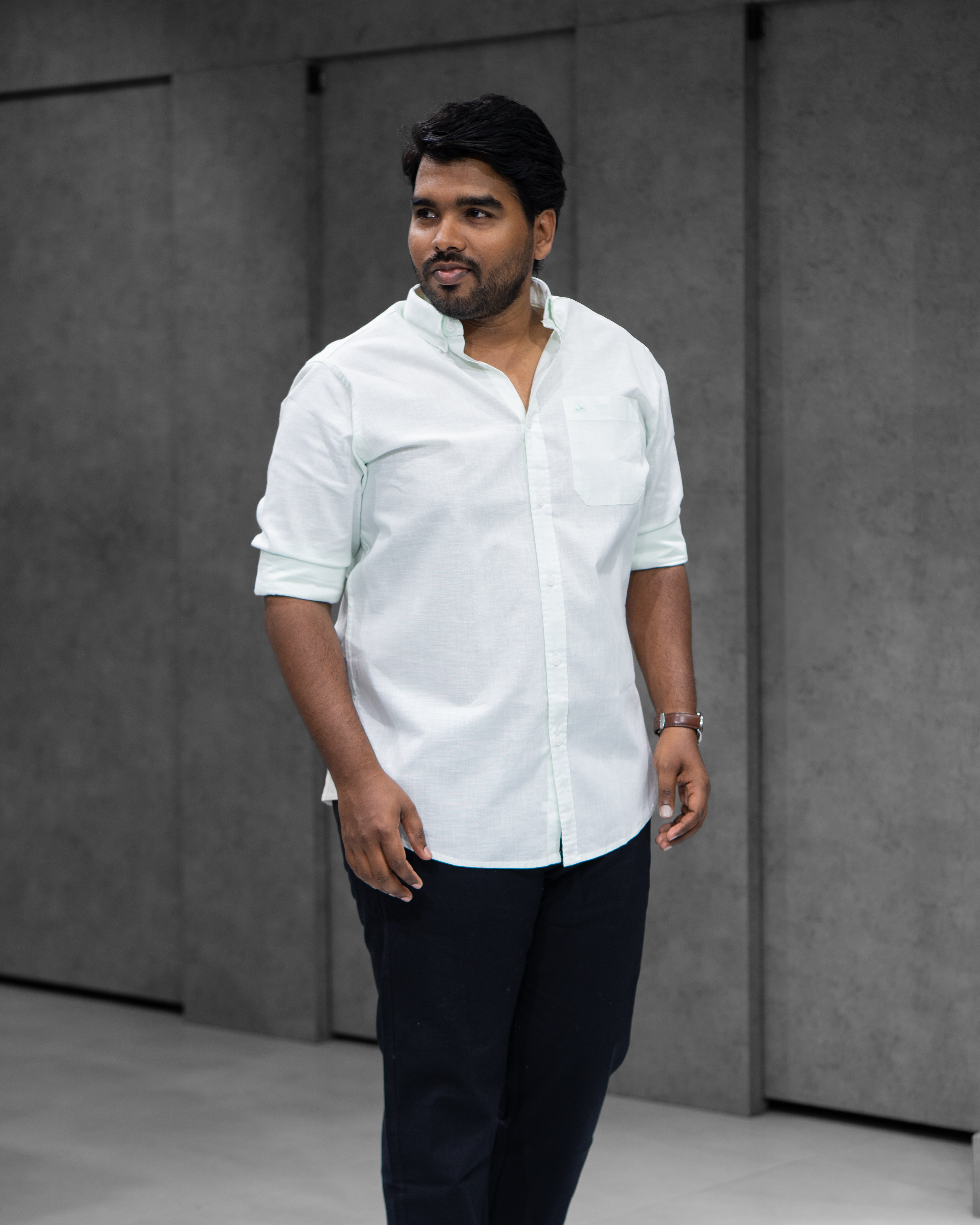 Menly Ice Mint Cotton Linen Shirt & Classic Black Linen Pants Combo