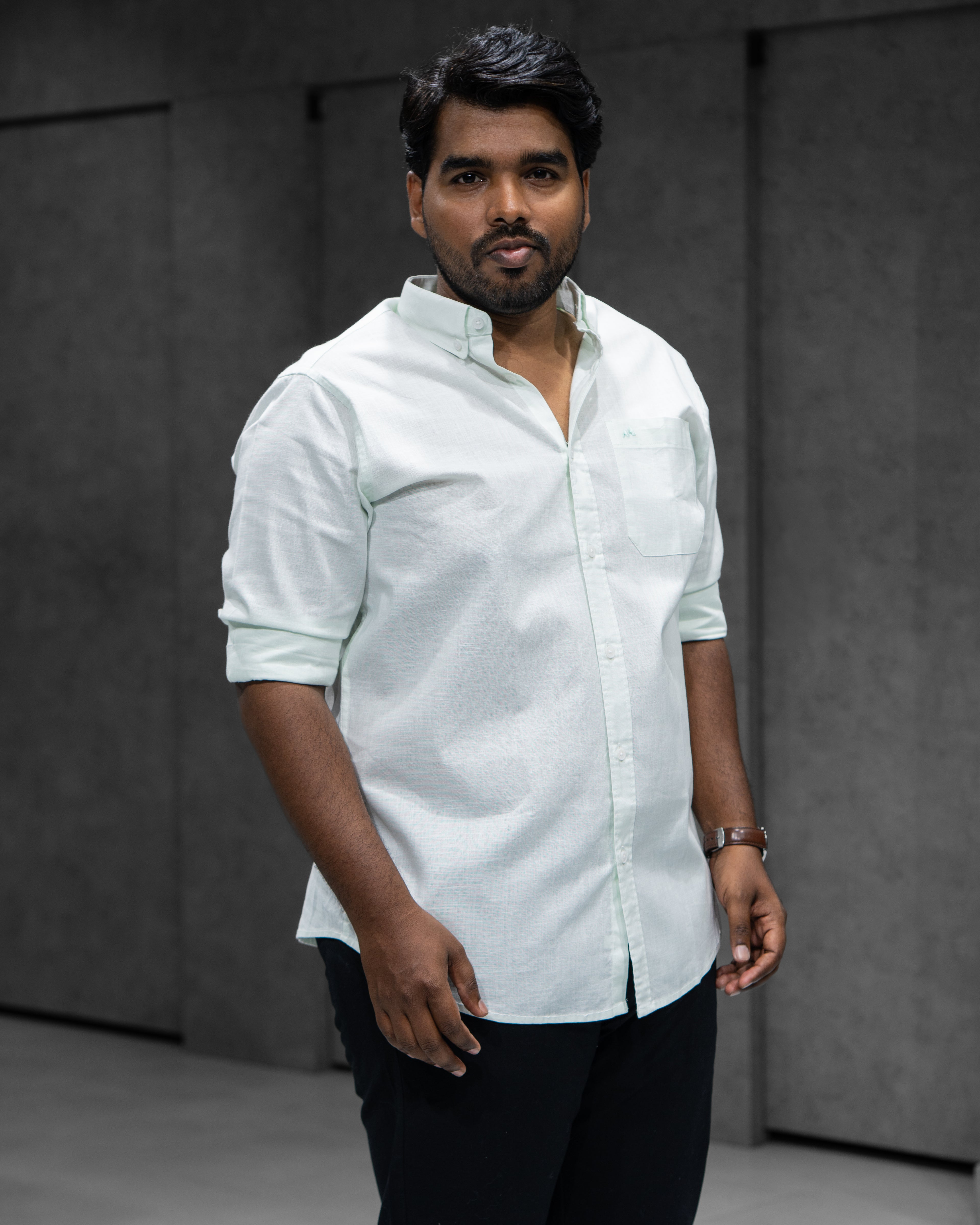 Menly Ice Mint Cotton Linen Shirt & Classic Black Linen Pants Combo