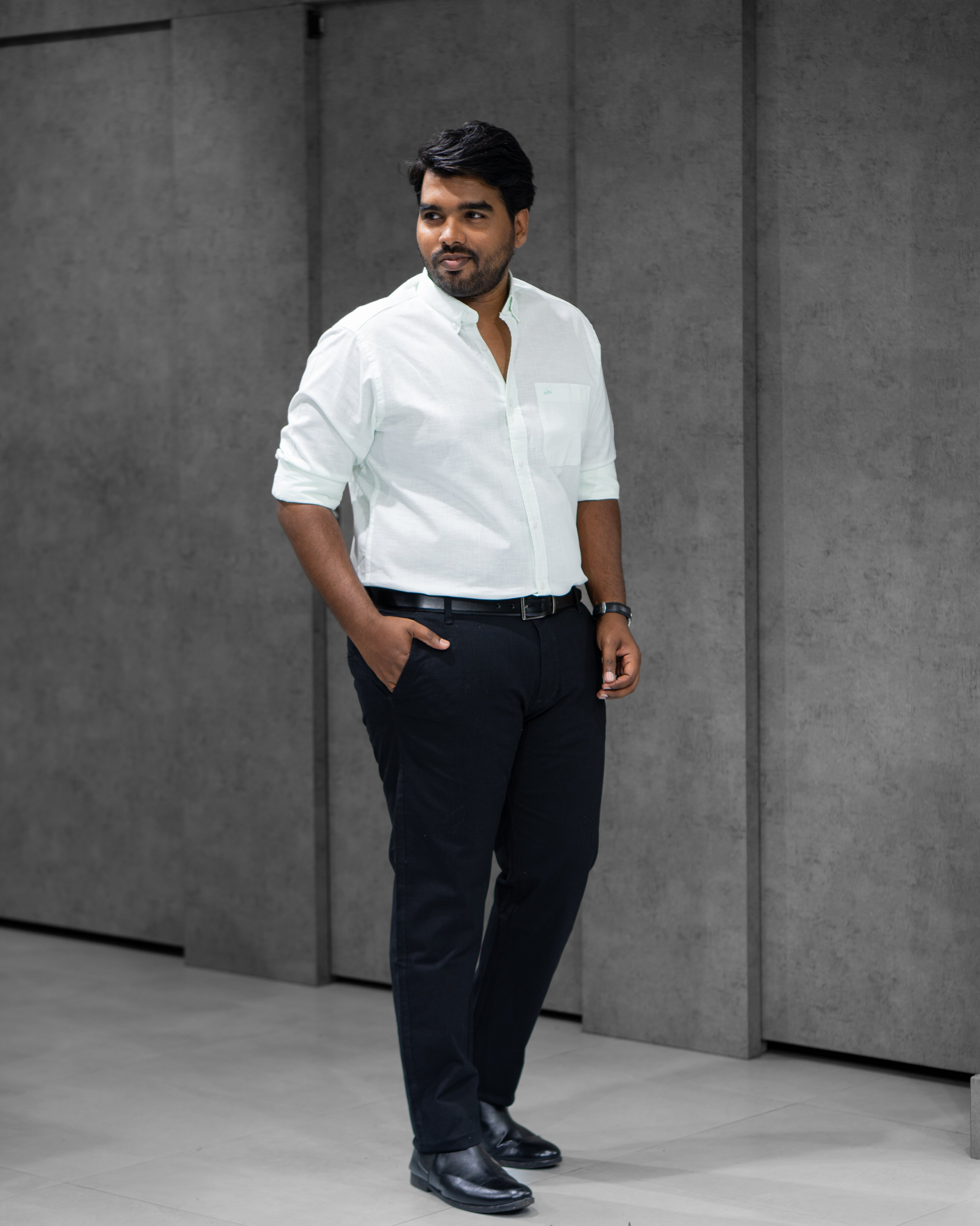 Menly Ice Mint Cotton Linen Shirt & Classic Black Linen Pants Combo
