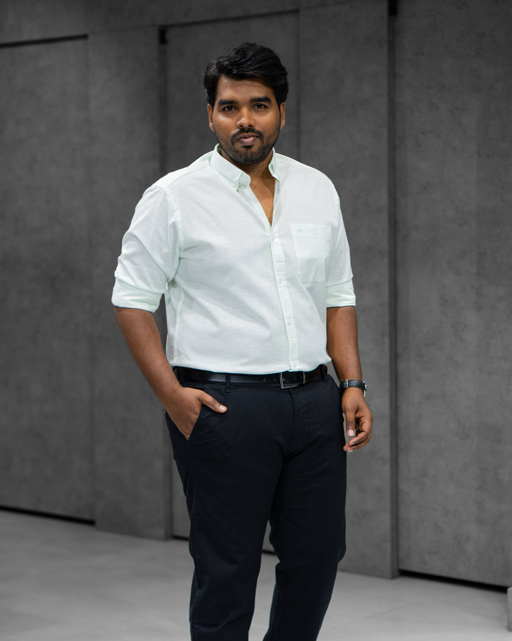 Menly Ice Mint Cotton Linen Shirt & Classic Black Linen Pants Combo