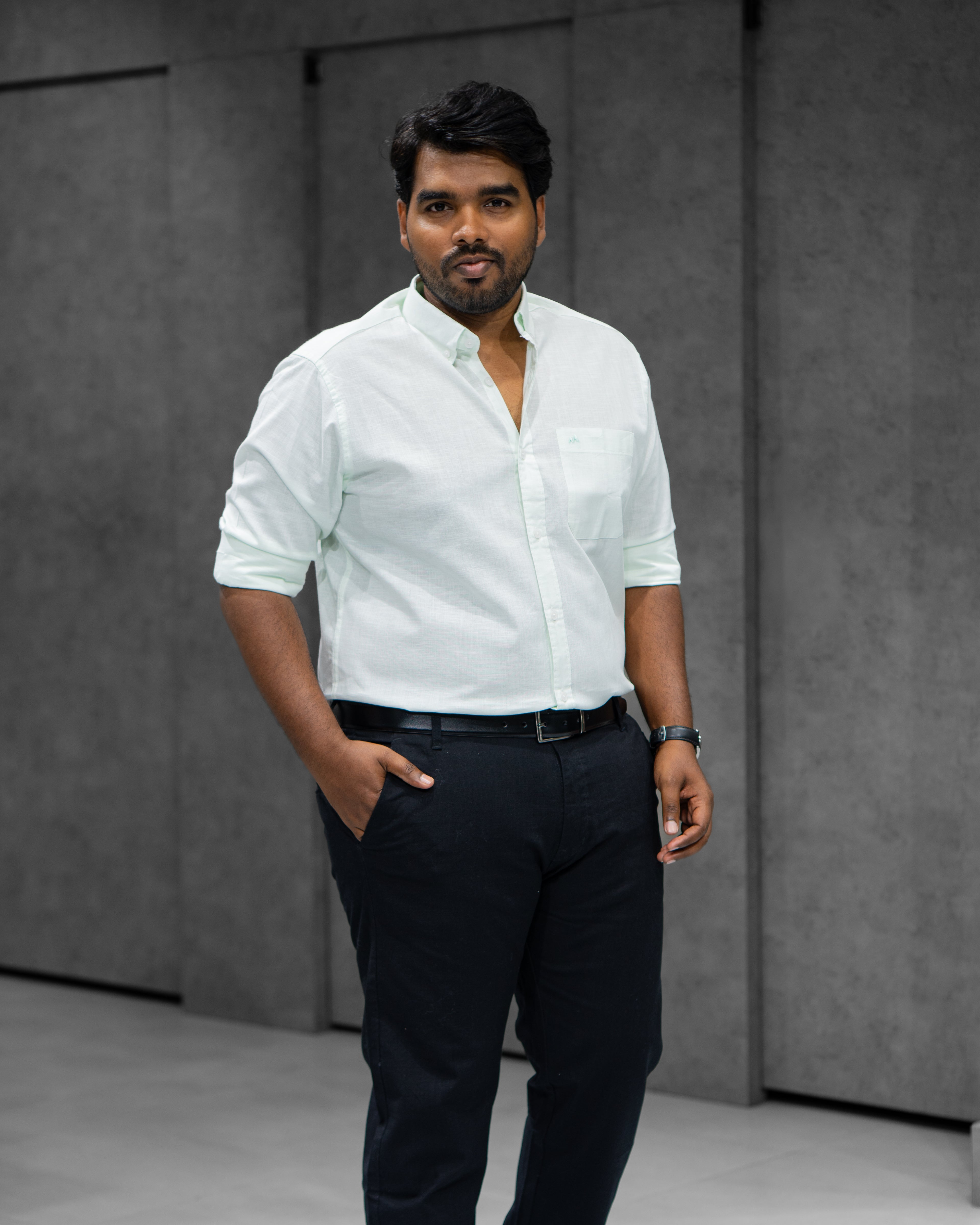 Menly Ice Mint Cotton Linen Shirt & Classic Black Linen Pants Combo