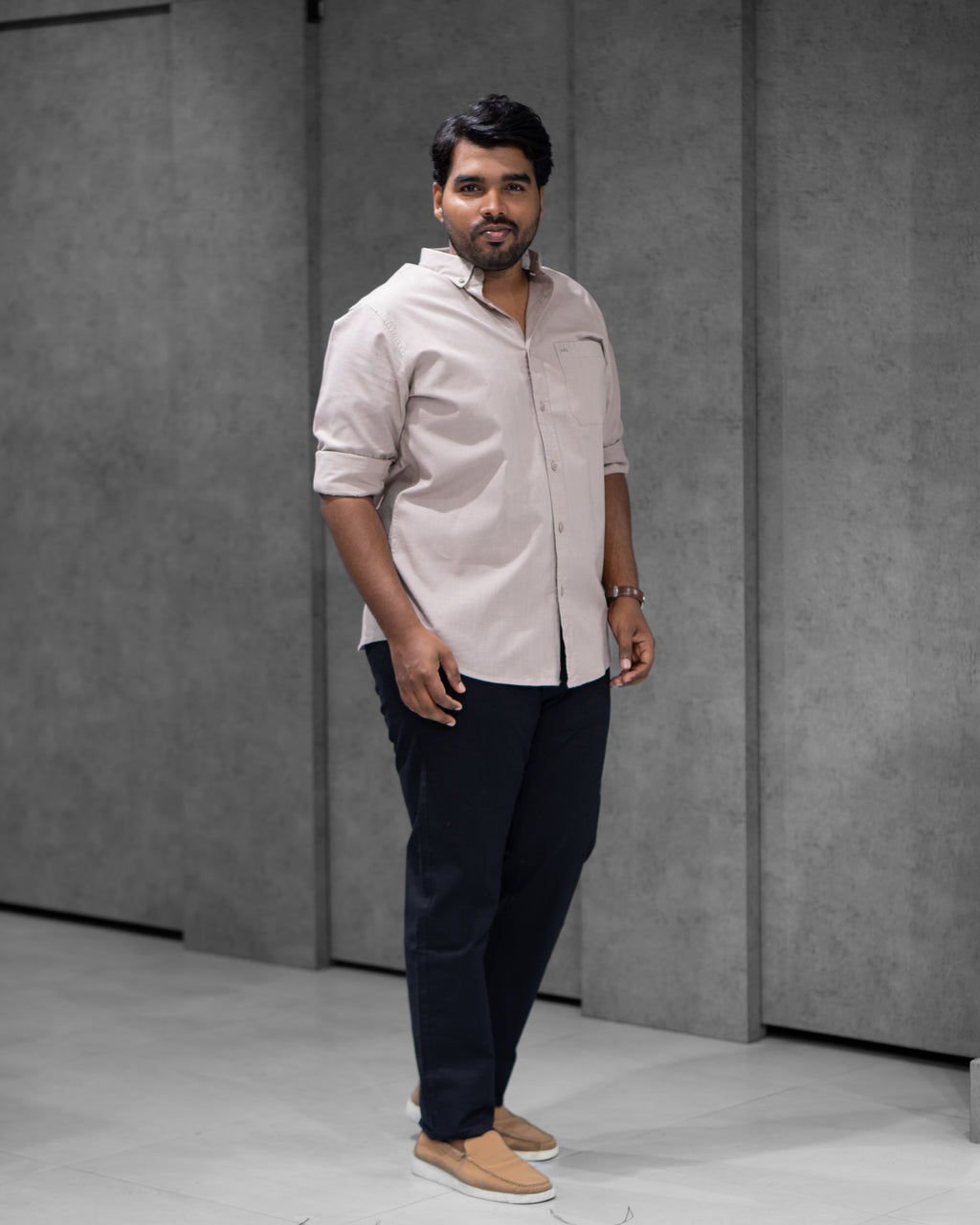 Menly Pebble Kakhi Cotton Linen Shirt & Classic Black Linen Pants Combo