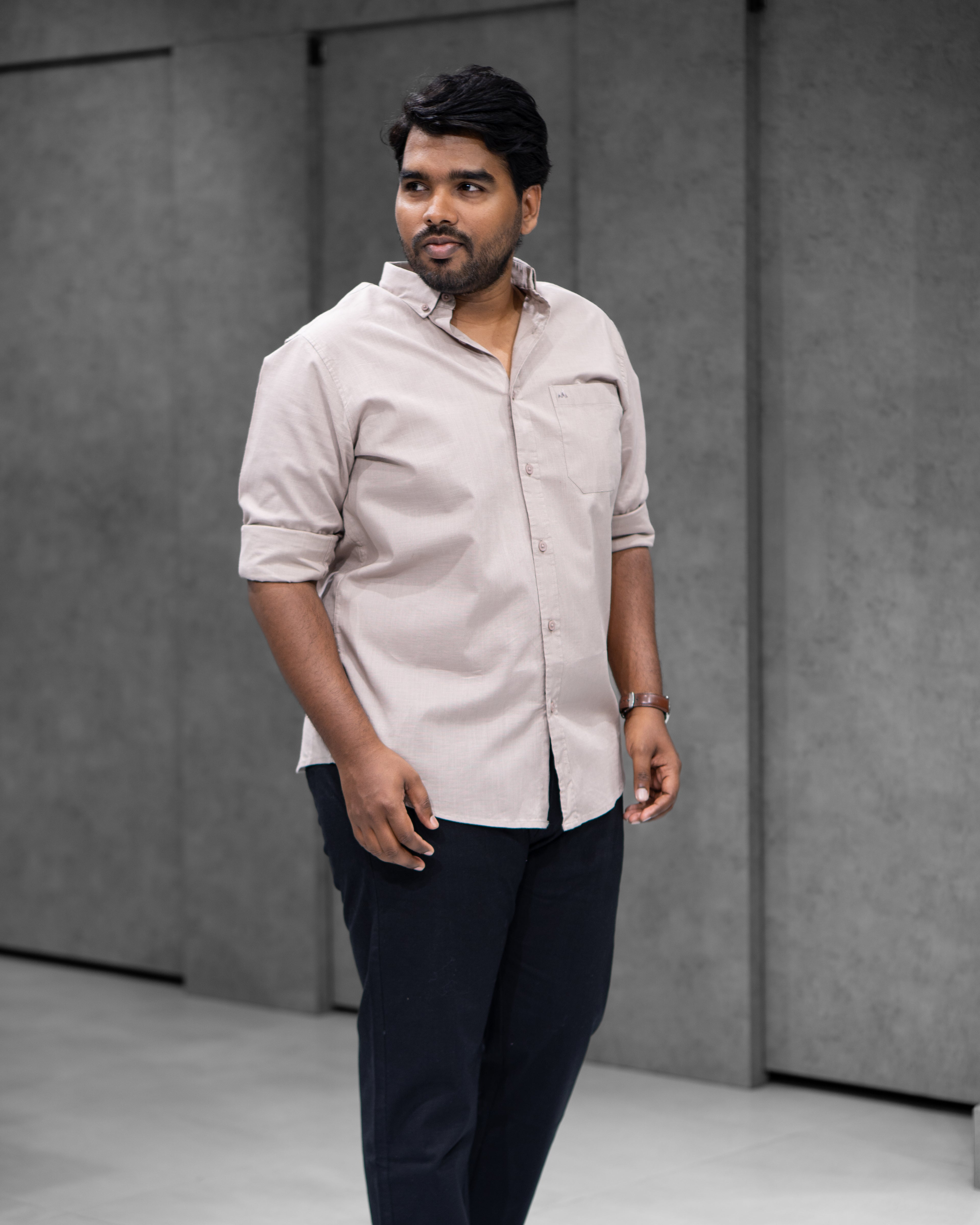 Menly Pebble Kakhi Cotton Linen Shirt & Classic Black Linen Pants Combo