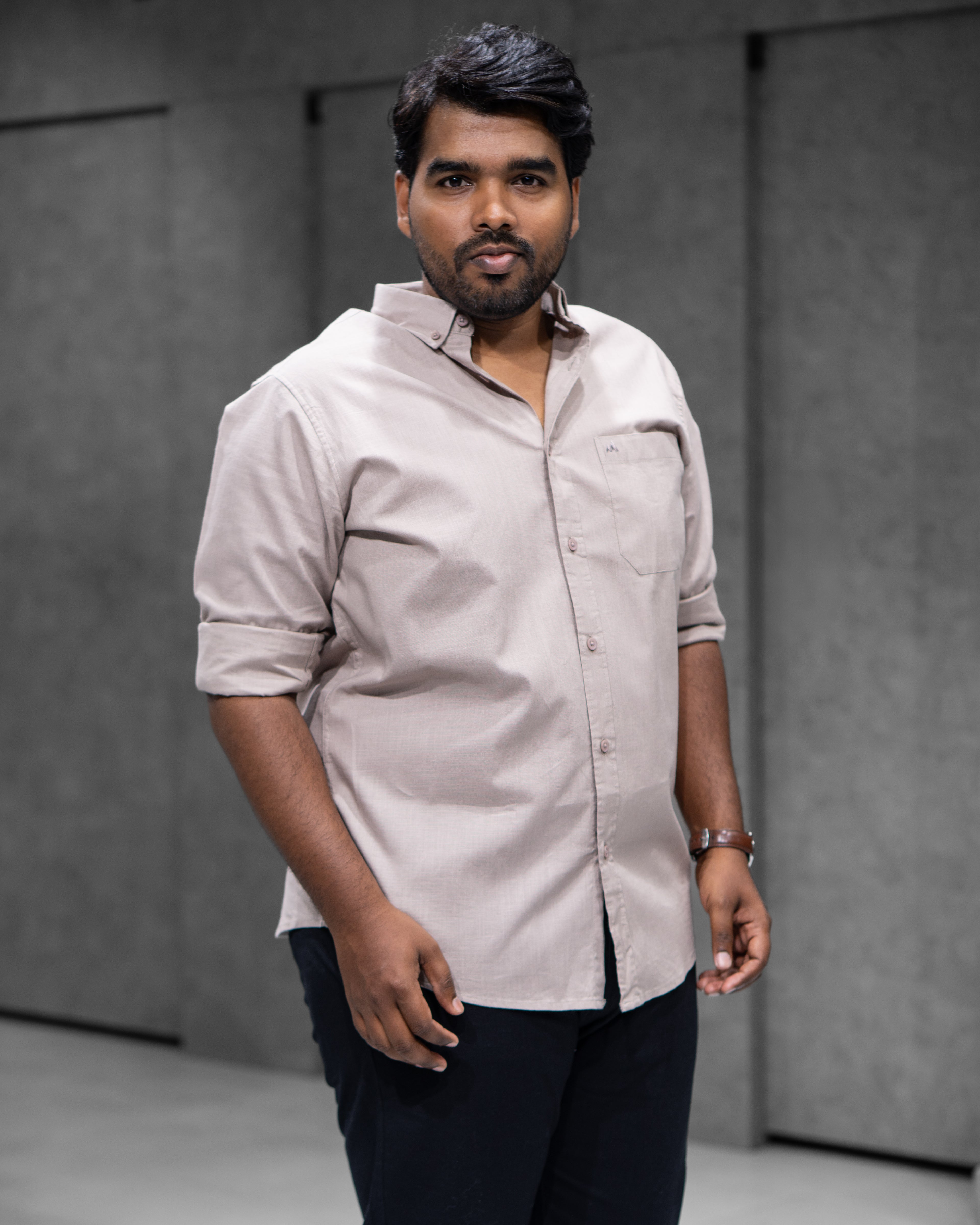 Menly Pebble Kakhi Cotton Linen Shirt & Classic Black Linen Pants Combo