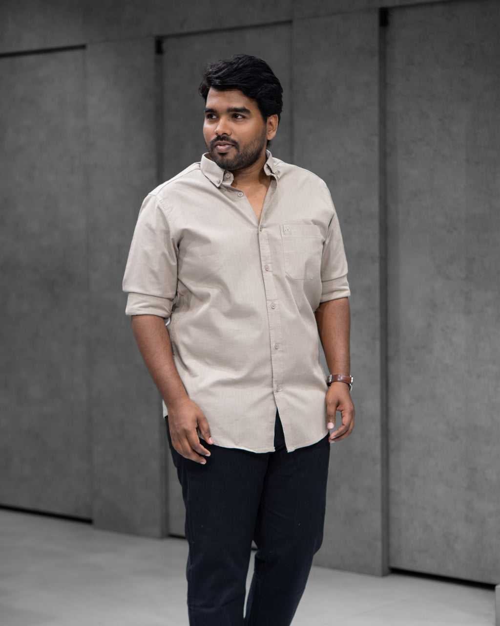 Menly Desert Sand Cotton Linen Shirt & Classic Black Linen Pants Combo