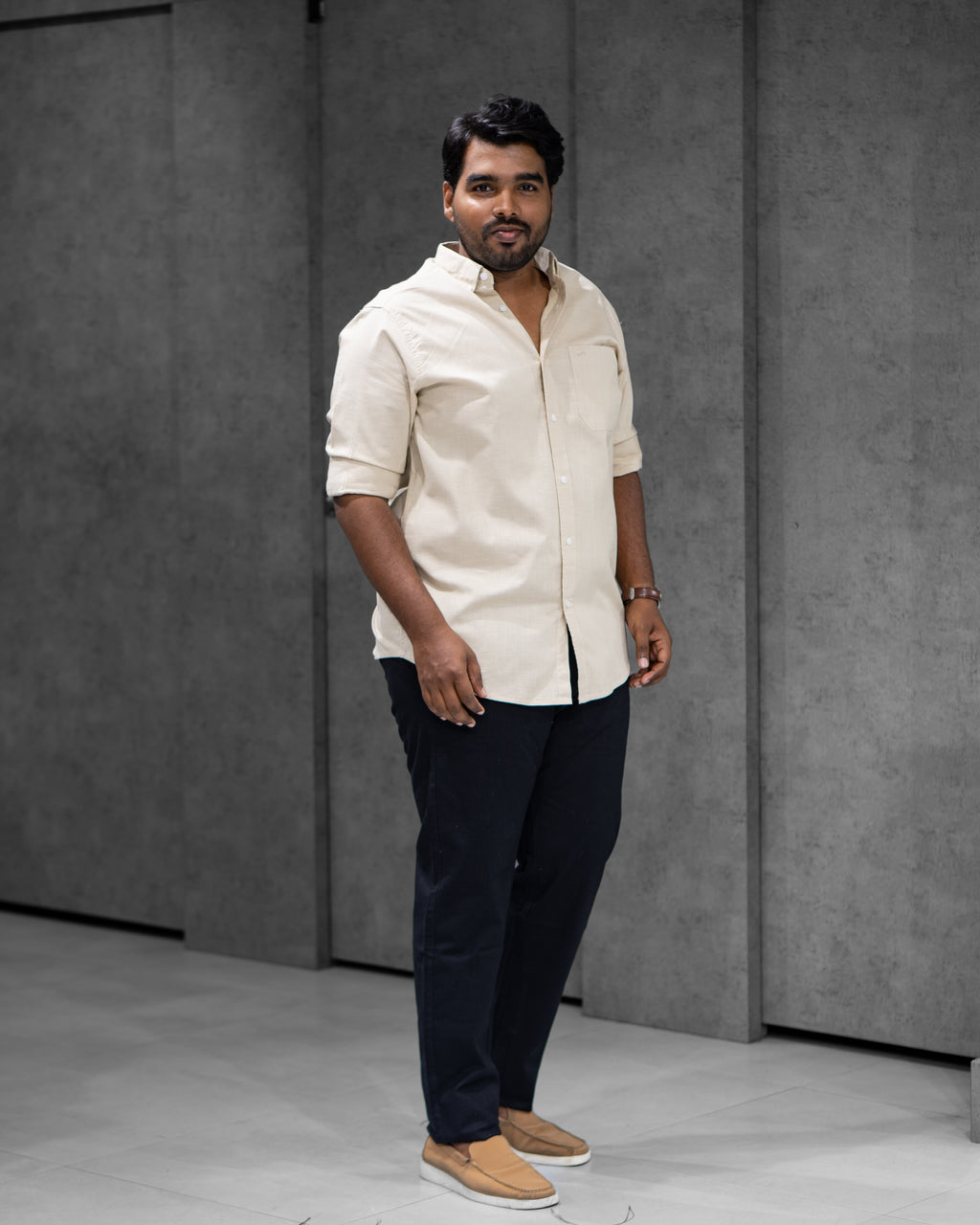 Menly Sandstone Beige Cotton Linen Shirt - Menly Clothing