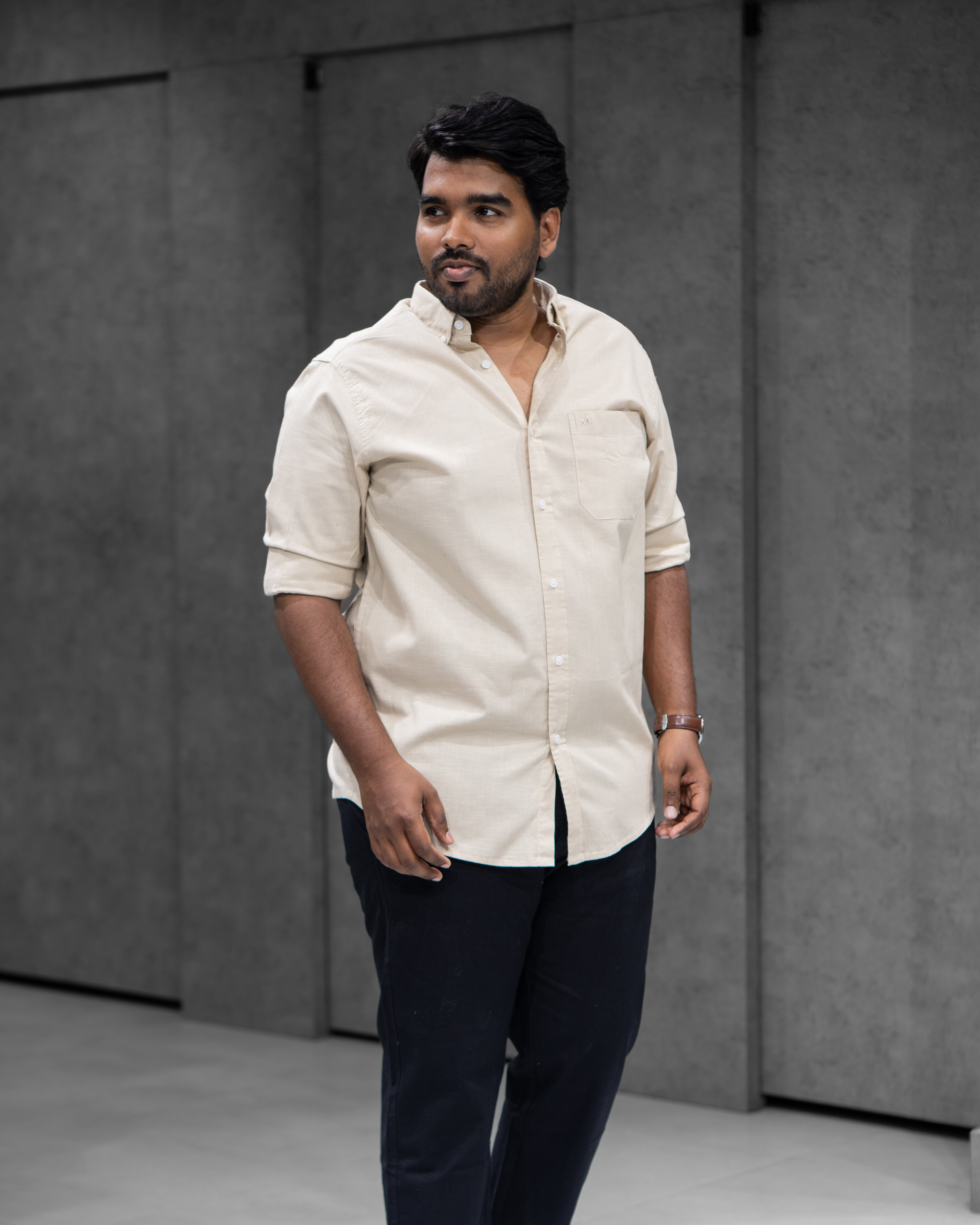 Menly Sandstone Beige Cotton Linen Shirt - Menly Clothing